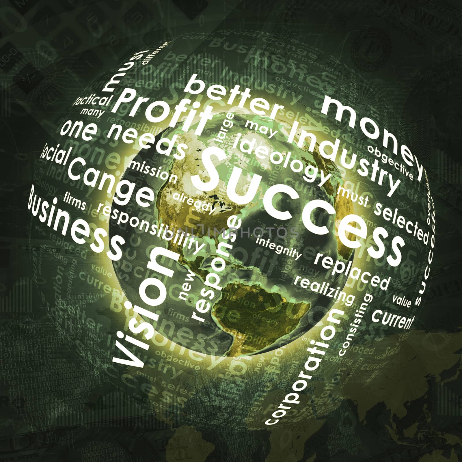 Earth, sphere consists business words and graphs on money background. Elements of this image are furnished by NASA
