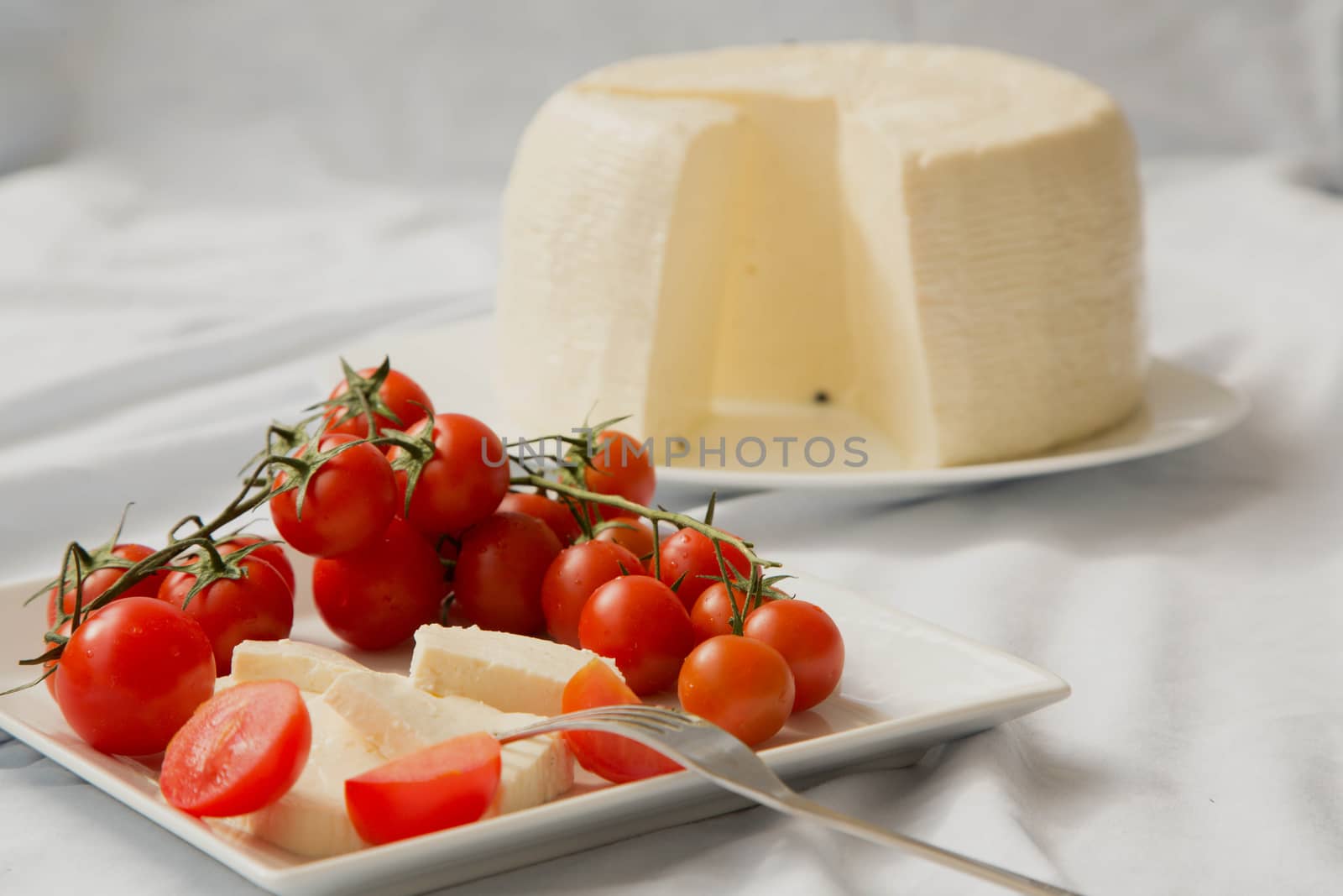 Cherry tomatoes and fresh sicilian cheese by tolikoff_photography