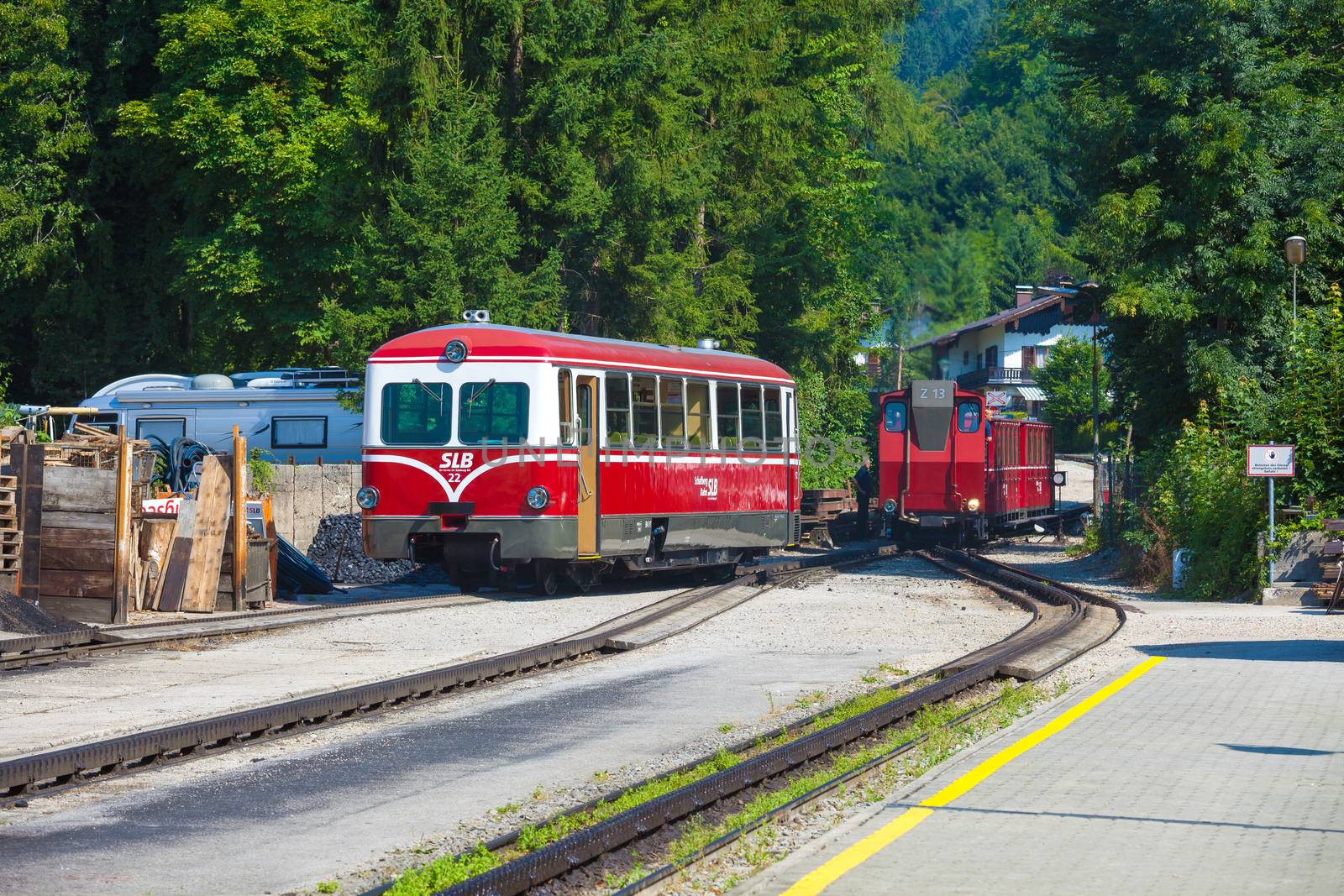 ST. WOLFGANG, AUSTRIA - AUGUST 6: Diesel locomotive of a vintage cogwheel railway going to Schafberg Peak (1783m) on August 6, 2013 in St. Wolfgang.
