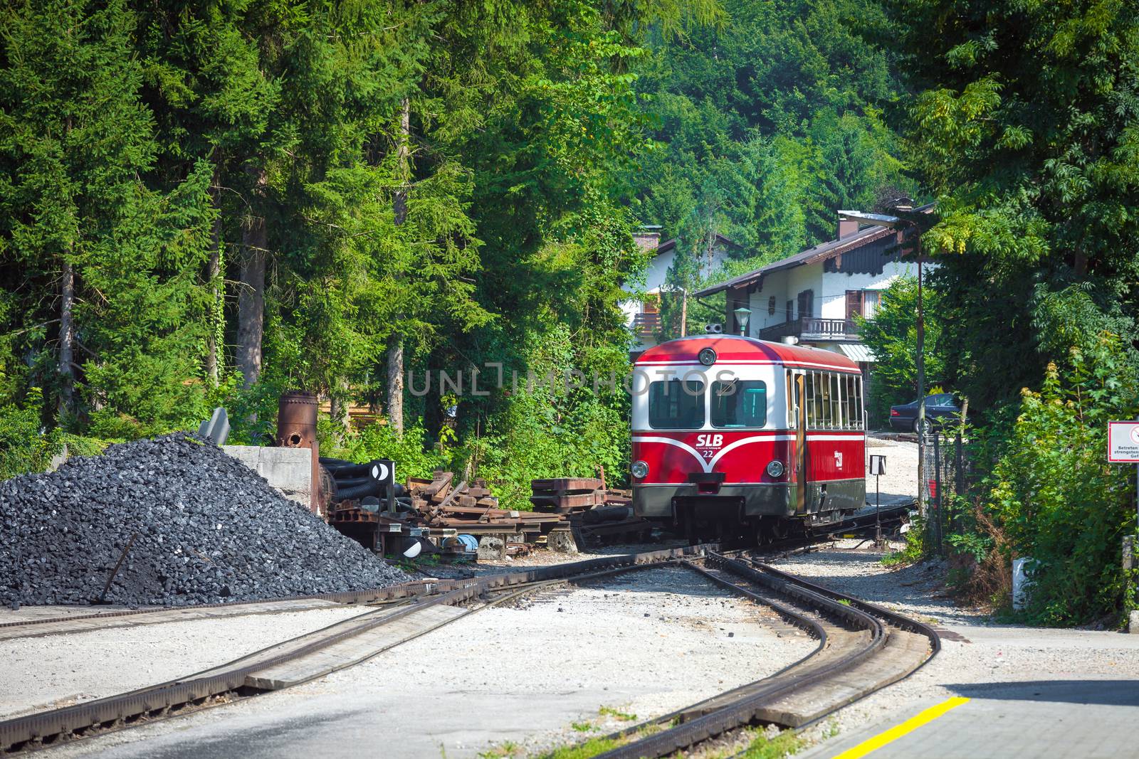 ST. WOLFGANG, AUSTRIA - AUGUST 6: Diesel locomotive of a vintage cogwheel railway going to Schafberg Peak (1783m) on August 6, 2013 in St. Wolfgang.