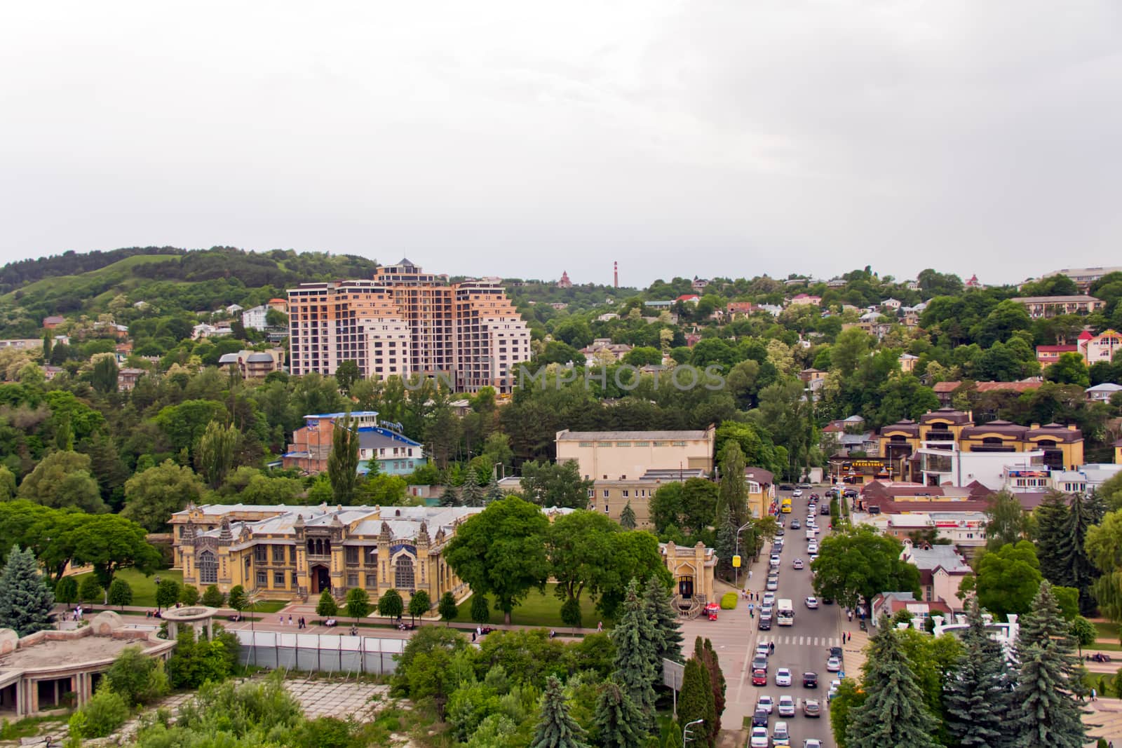 Panorama of Russian town from bird flight