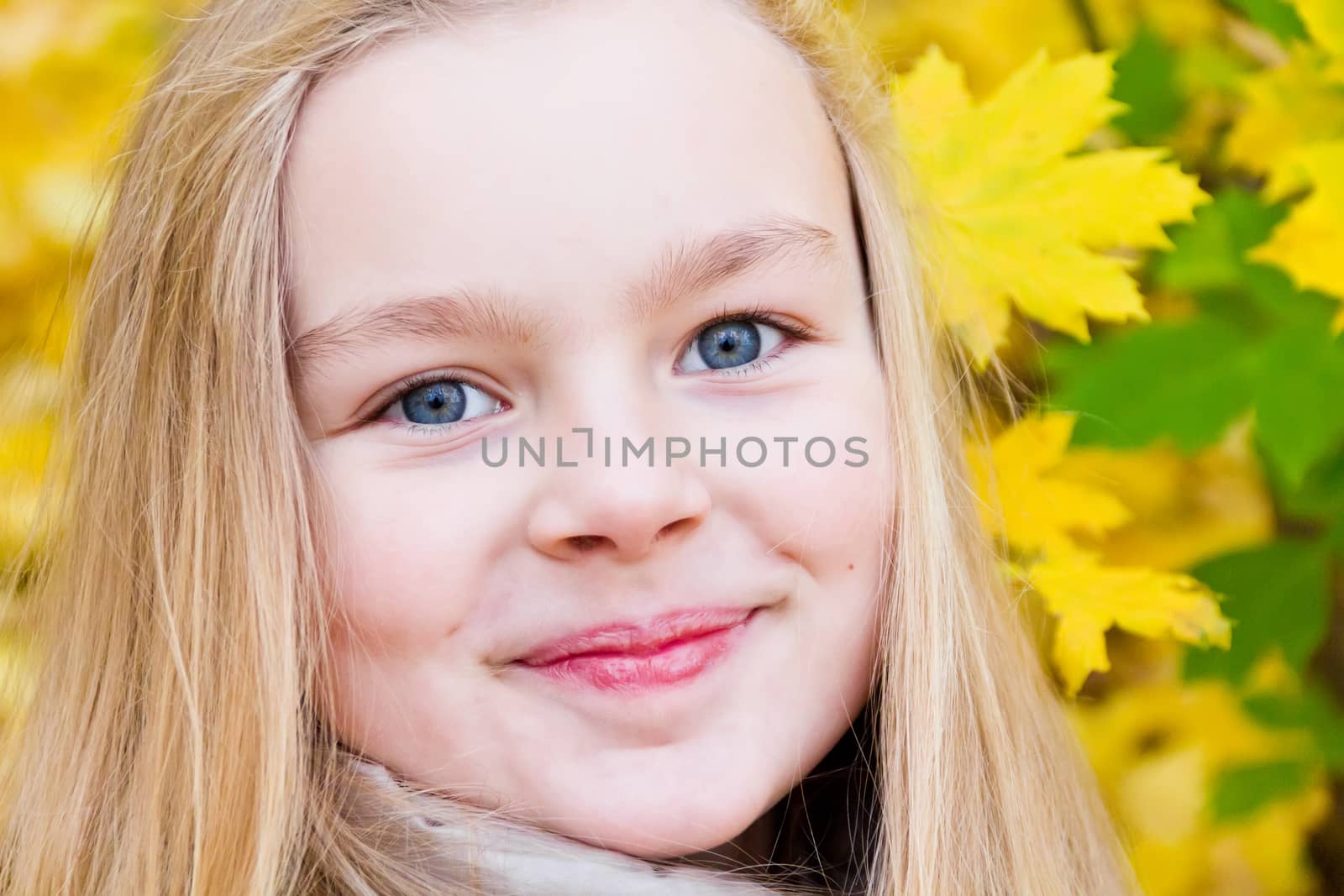 Photo of beautiful smiling girl in autumn