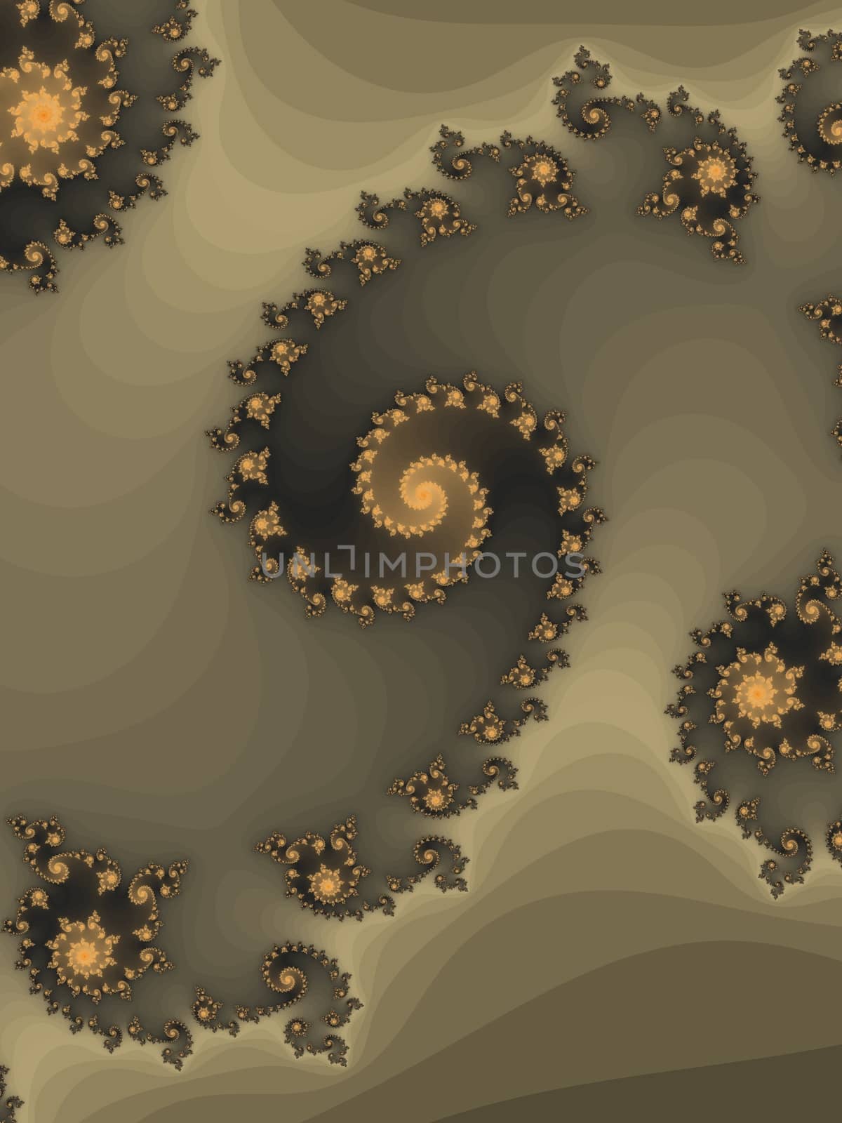 Digital computer graphic - rendering. Patterned fractal spiral for design.