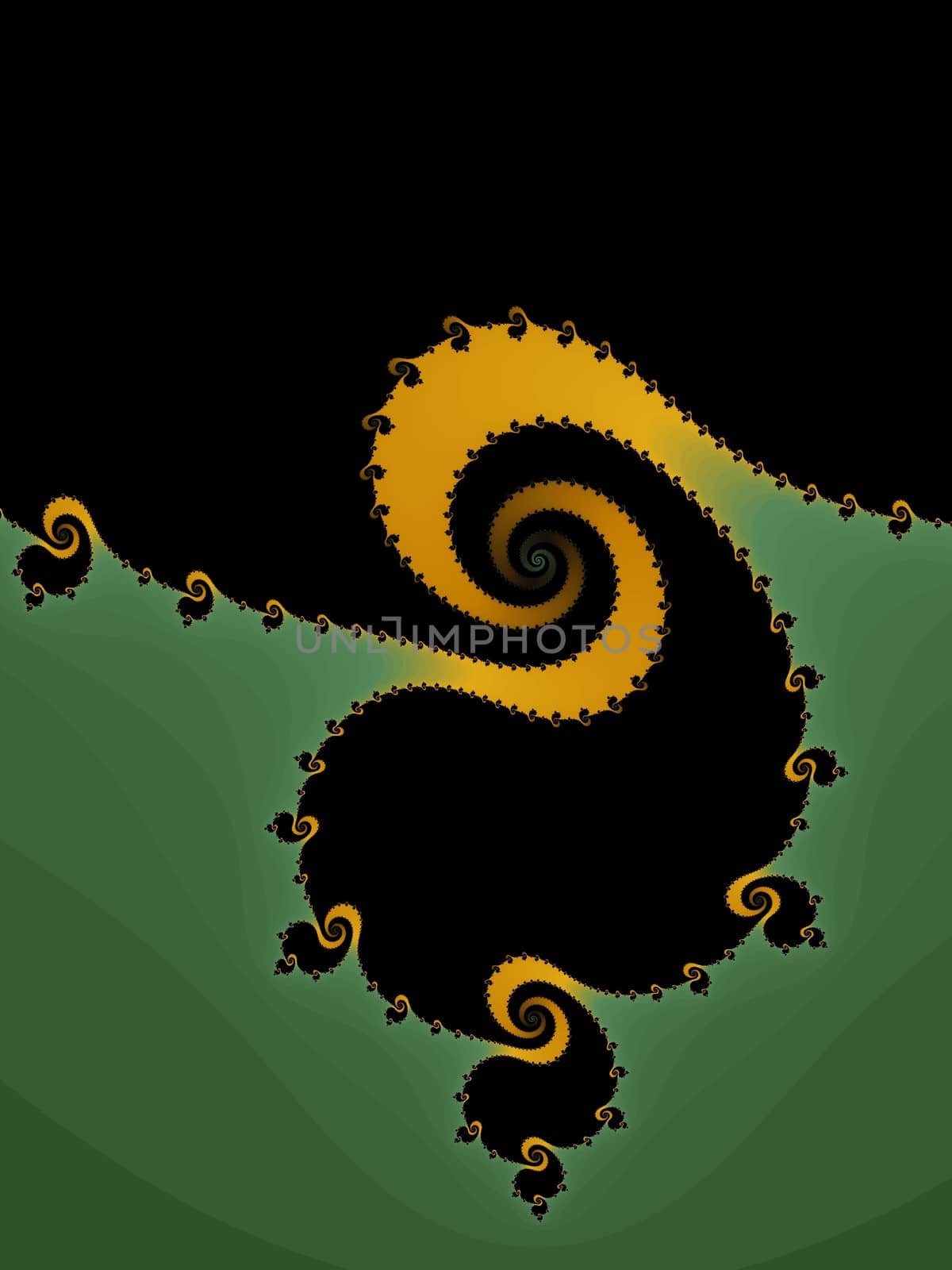 Digital computer graphic - rendering. Patterned fractal spiral for design.