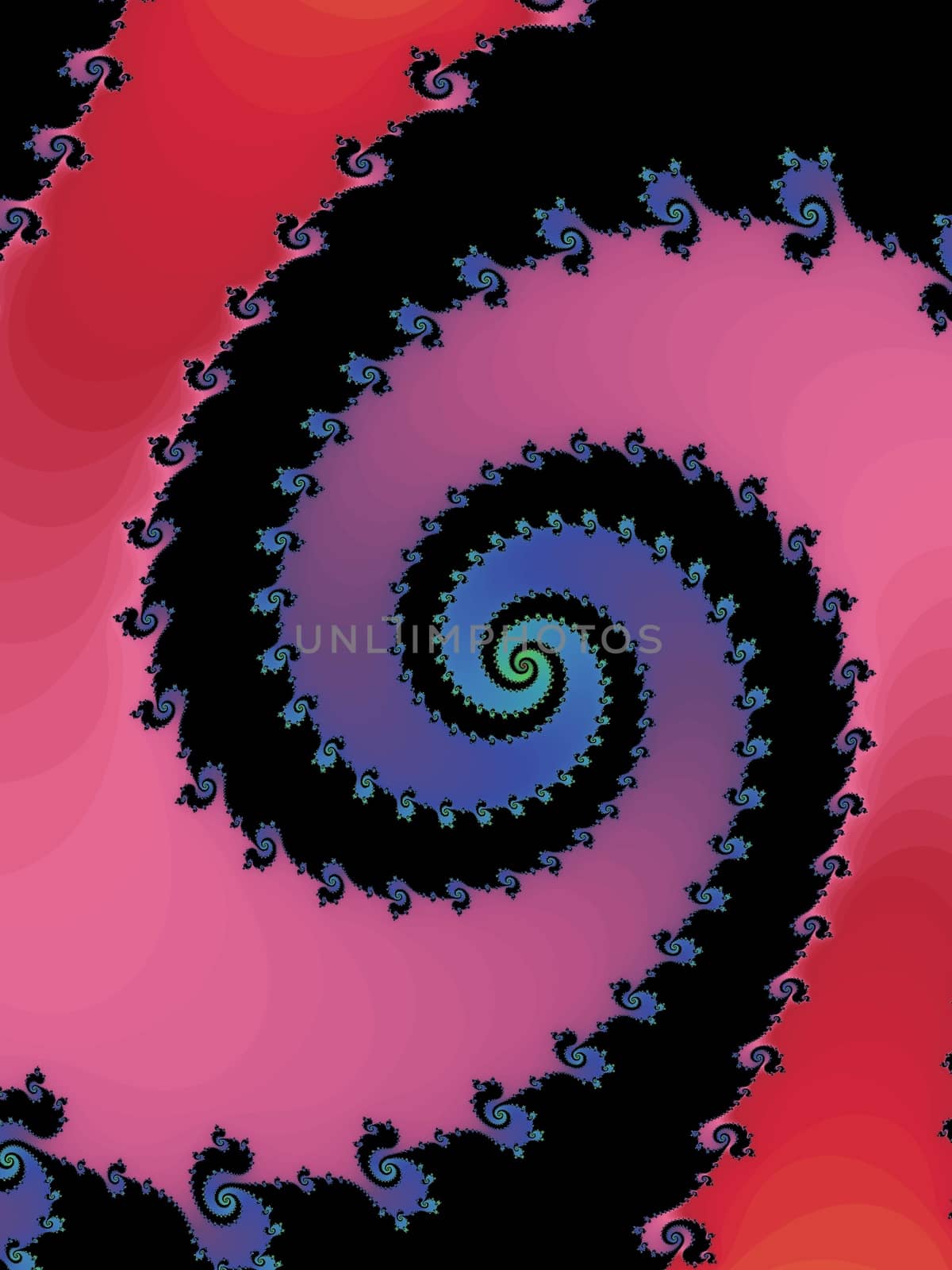Digital computer graphic - rendering. Patterned fractal spiral for design.