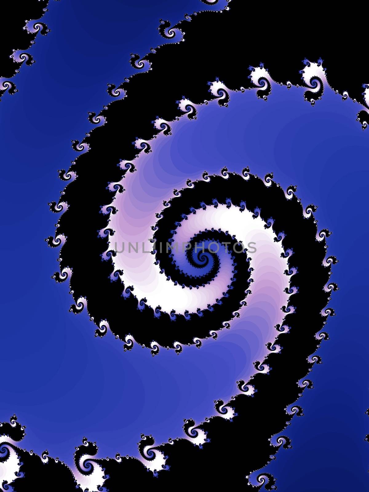 Digital computer graphic - rendering. Patterned fractal spiral in a blue colors for design.