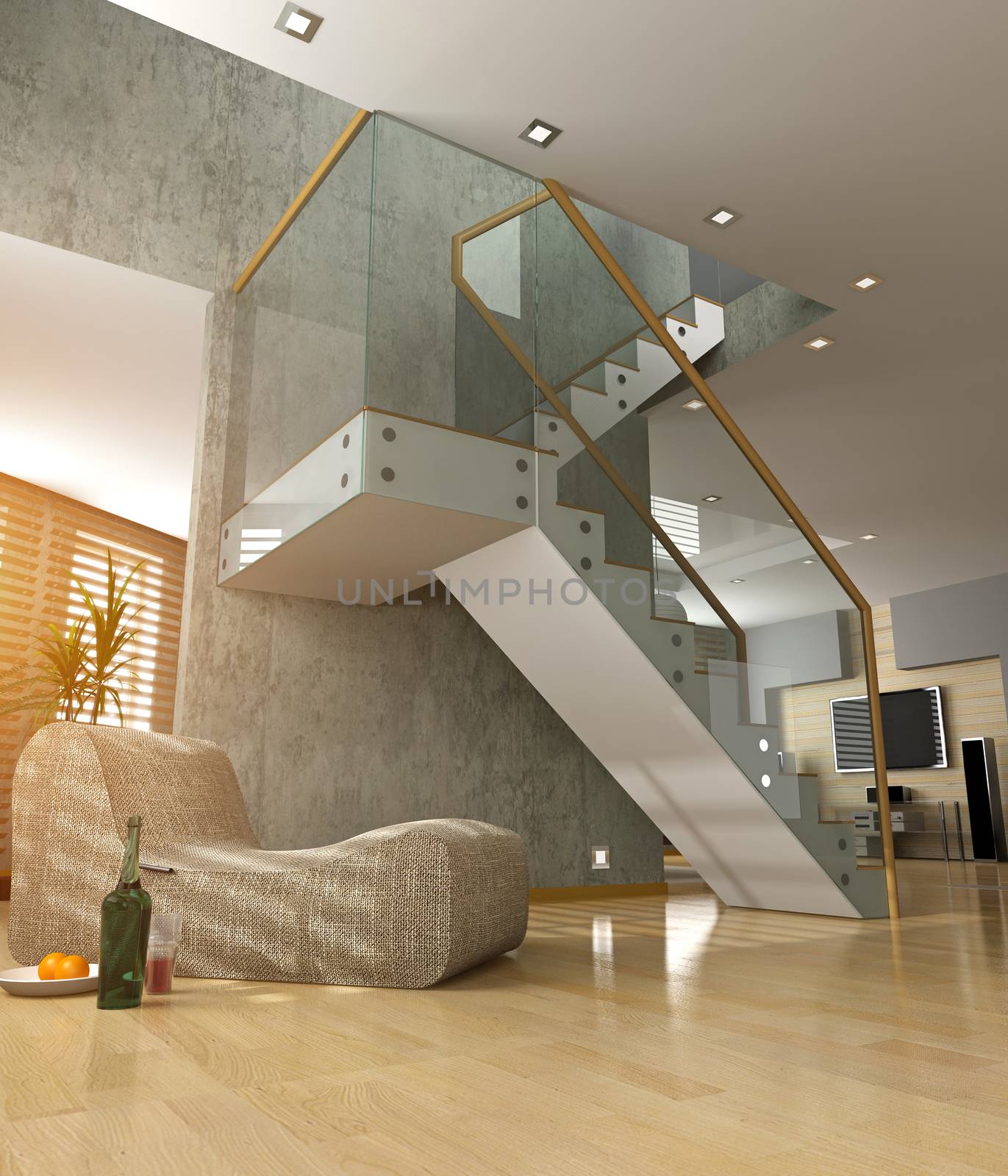 modern interior design (private apartment 3d rendering concept)