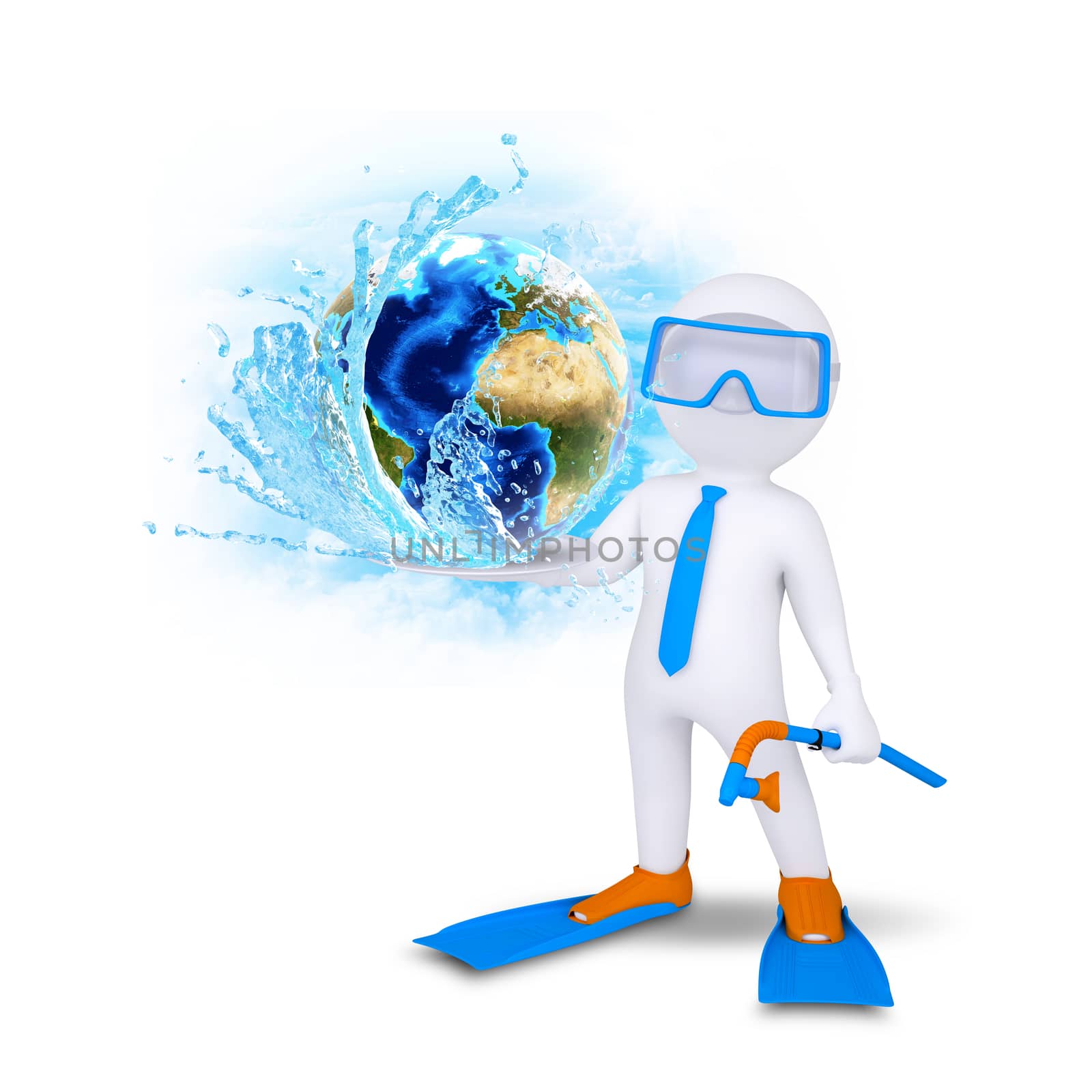 3d diver hold Earth with water splash by cherezoff