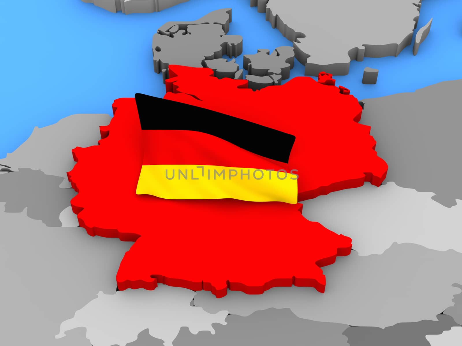 Germany standing out of the map in red with the German flag