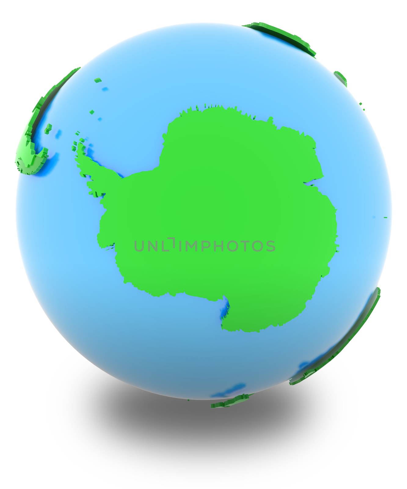 Antarctic, political map of the world in various shades of green.
