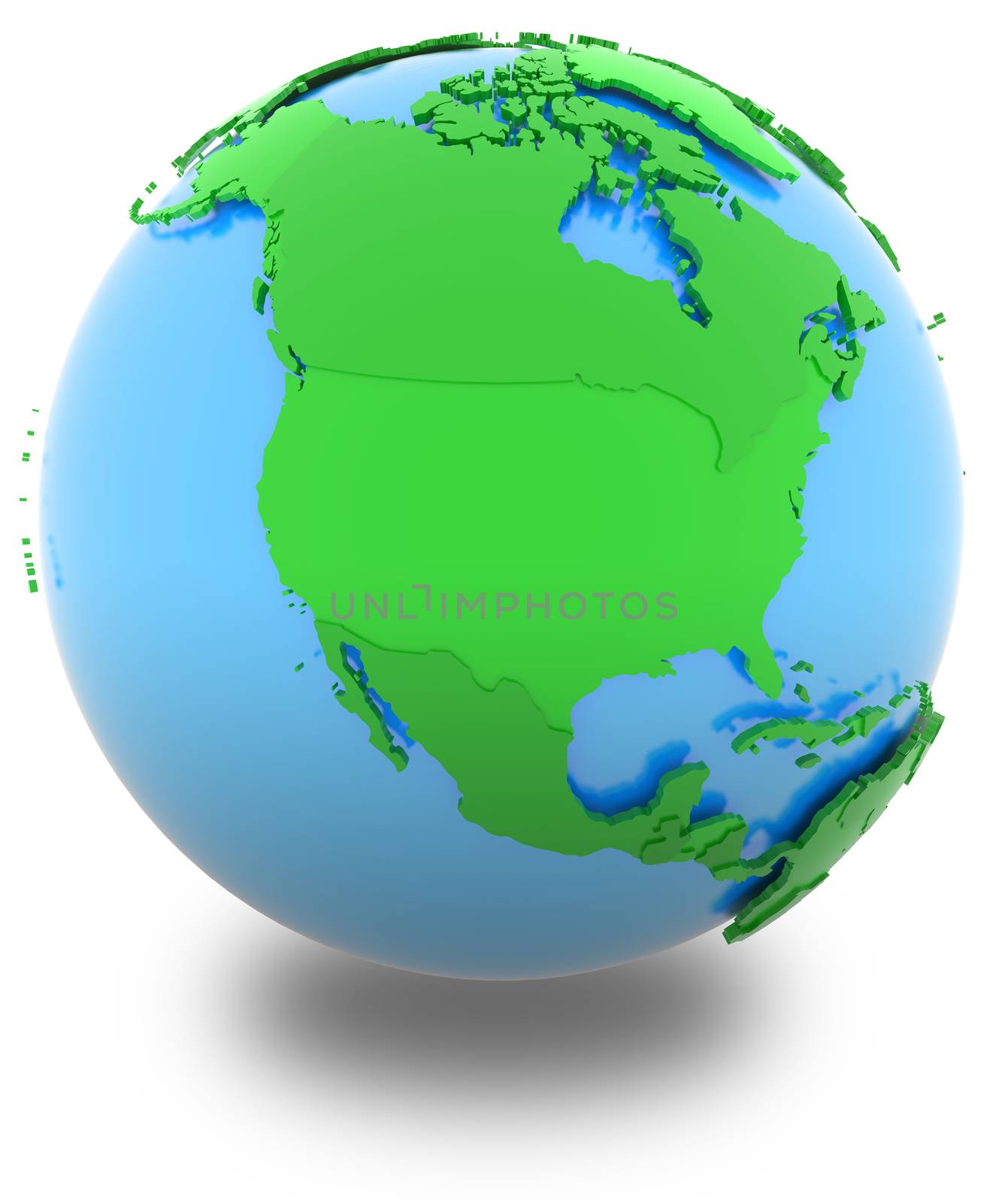 North America, political map of the world with countries in different shades of green, isolated on white background. 
