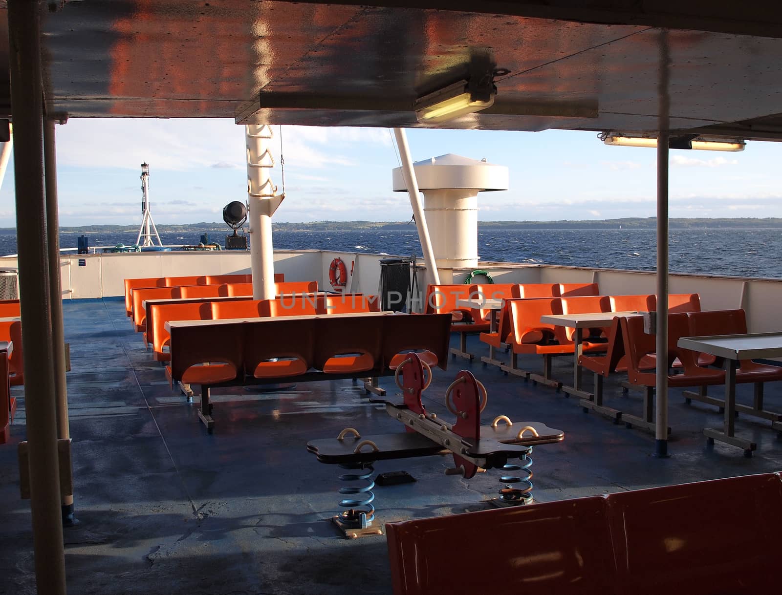 On board a ferry boat crossing the big ocean