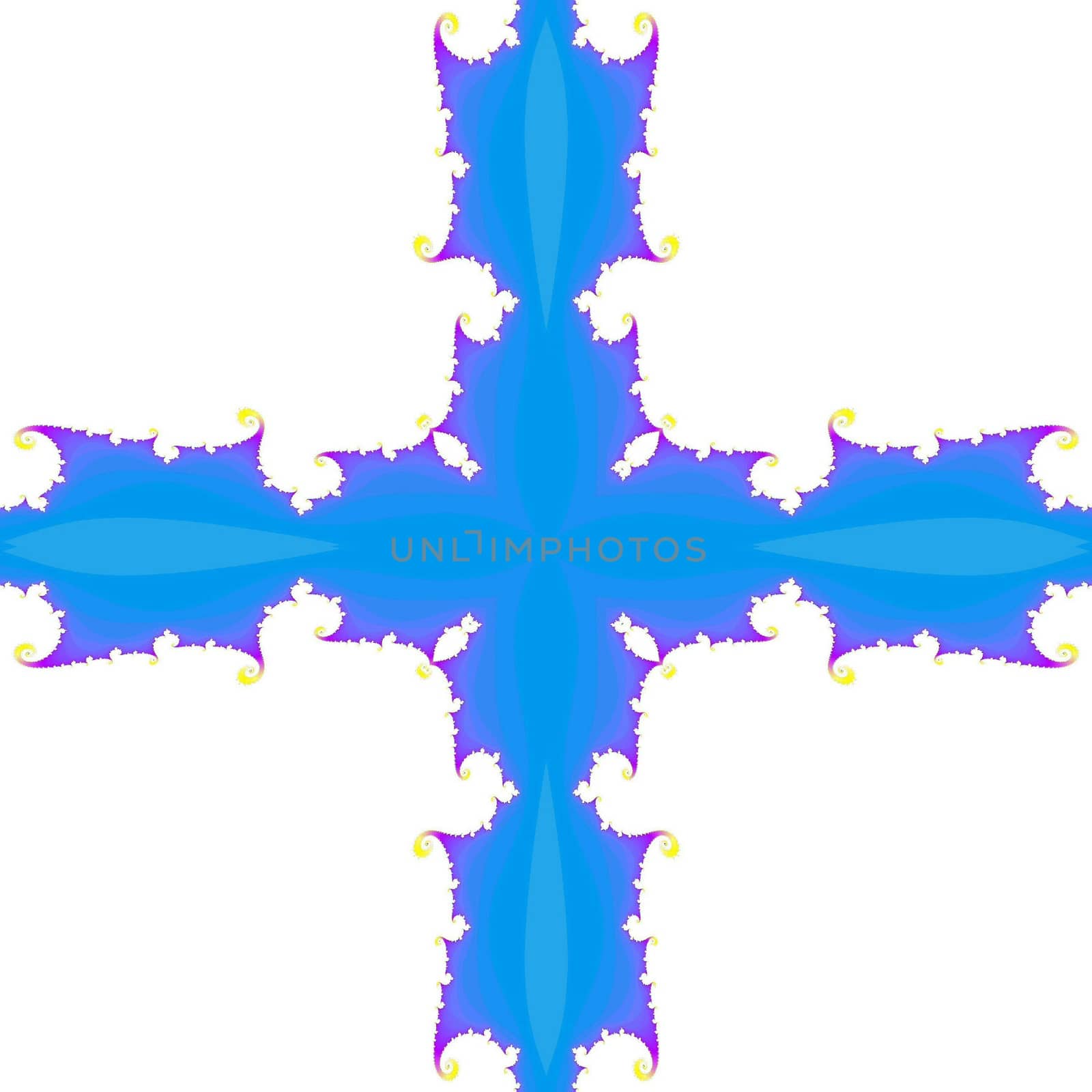 Digital computer graphic - patterned fractal cross in a bright colors background for design.
