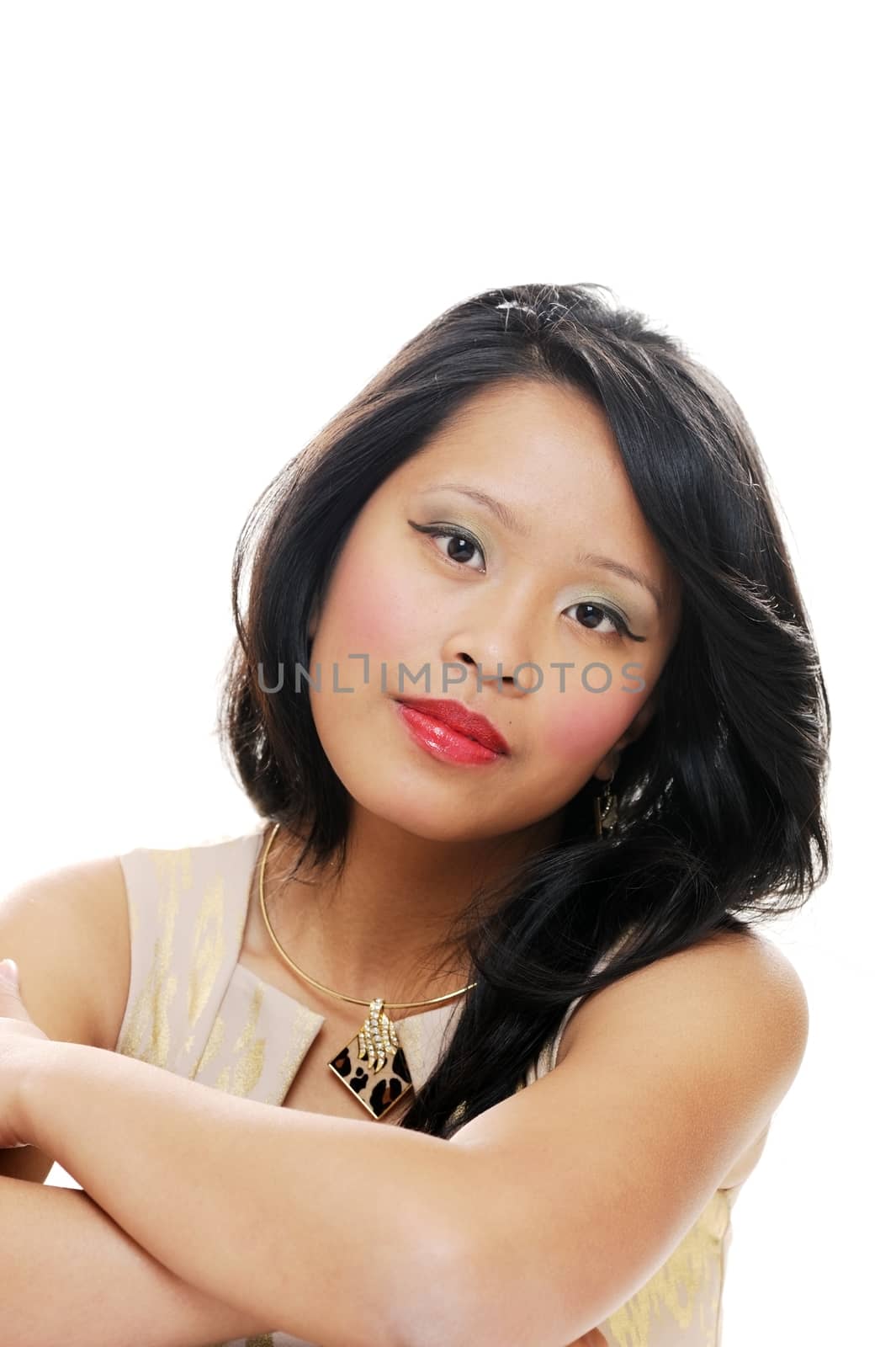 Asian girl posing looking serious in makeup