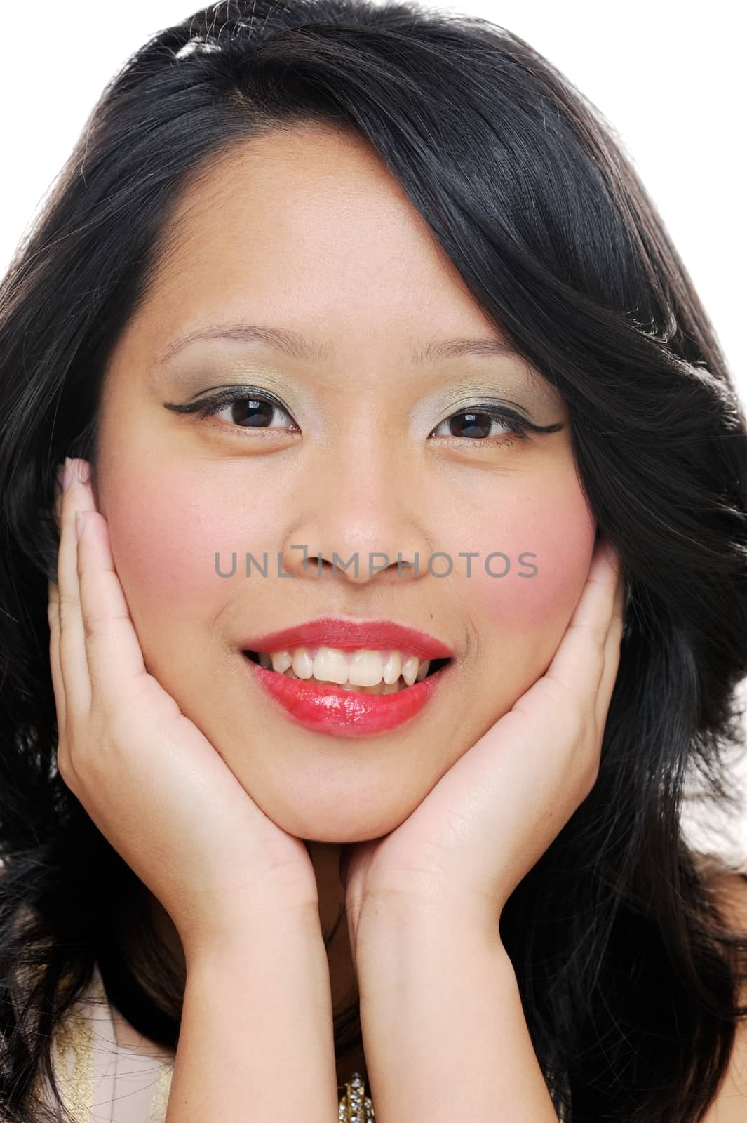 Asian girl smiling closeup wearing makeup