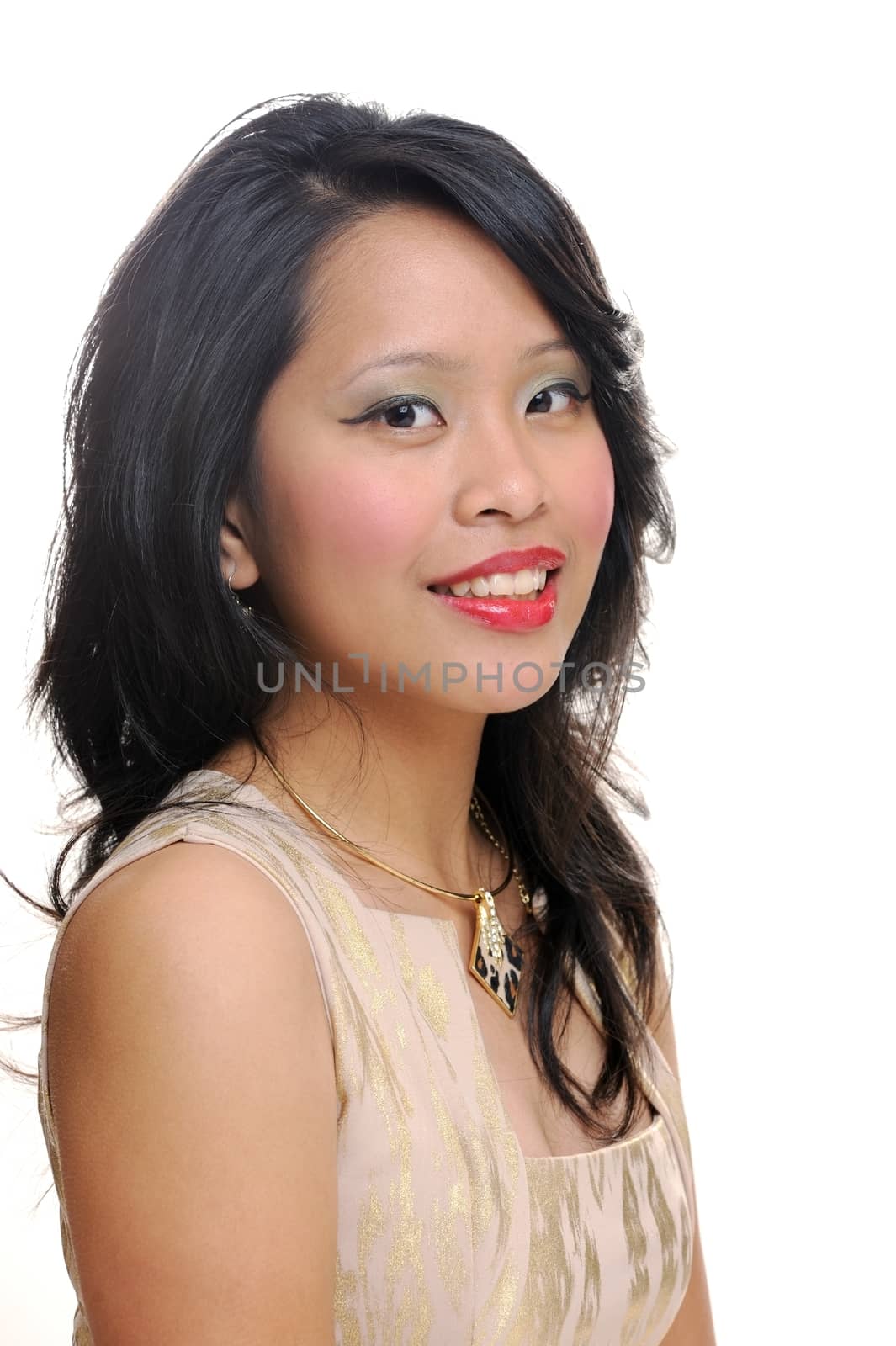 Asian girl smiling and looking happy wearing makeup