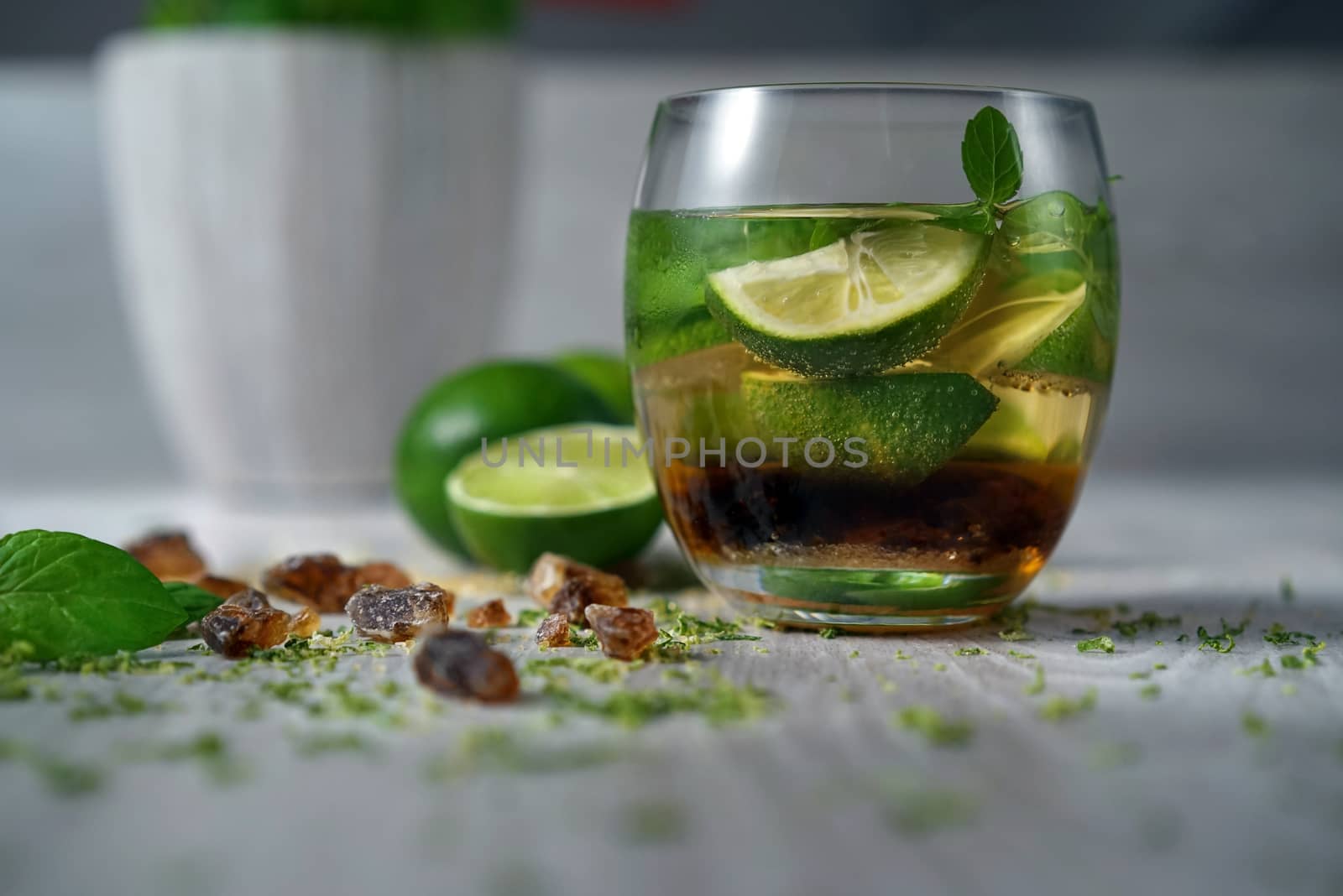 Glass of Mojito alkohol drink with lime