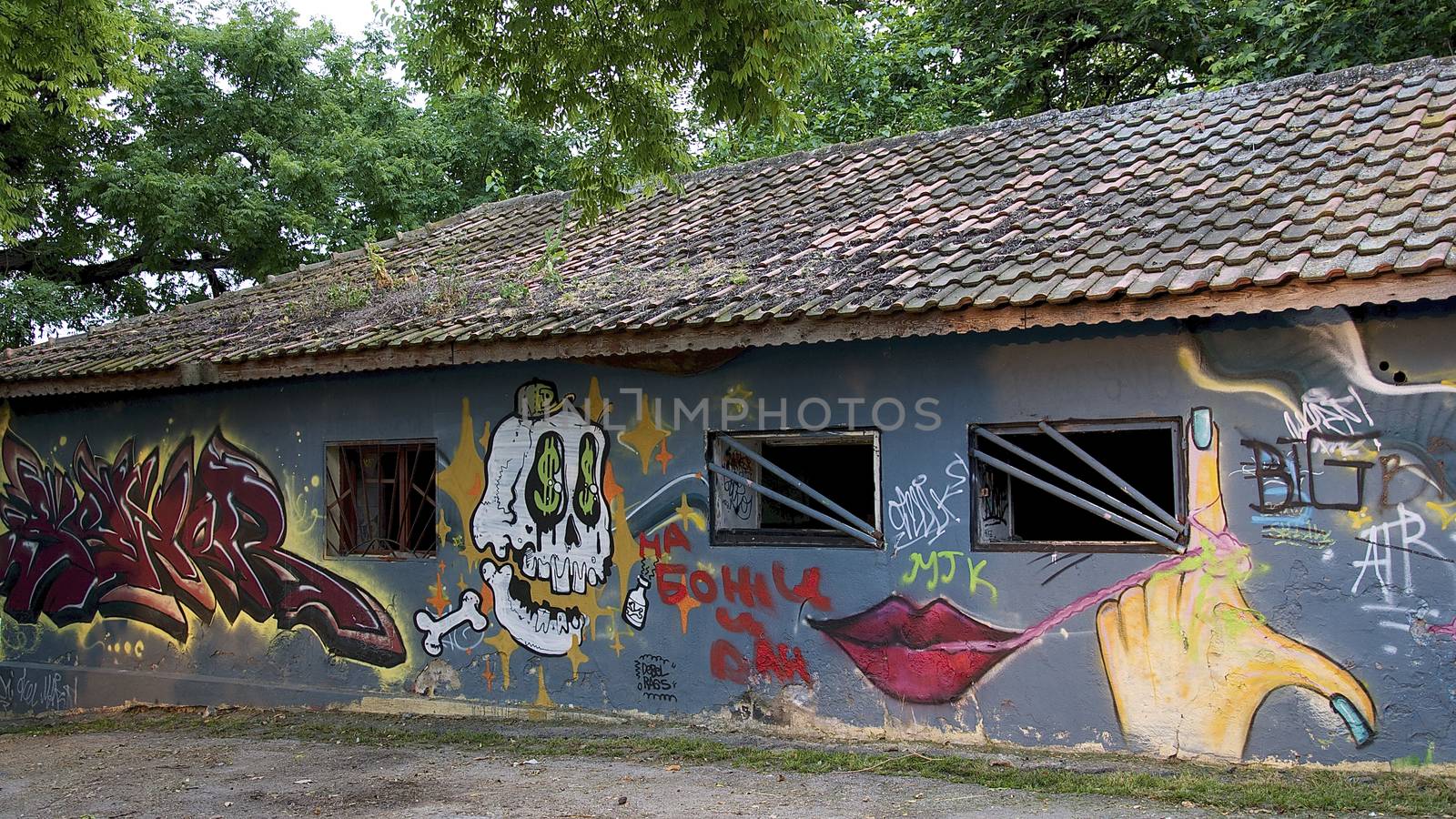 Young artists have decorated the walls of the old concrete building in Varna on the Black Sea
