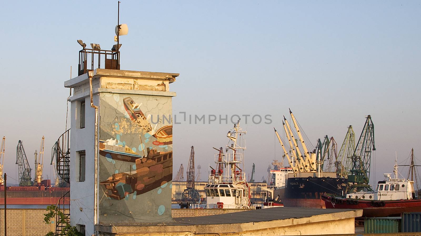 Young artists have decorated the walls and breakwaters in Varna port on the Black Sea