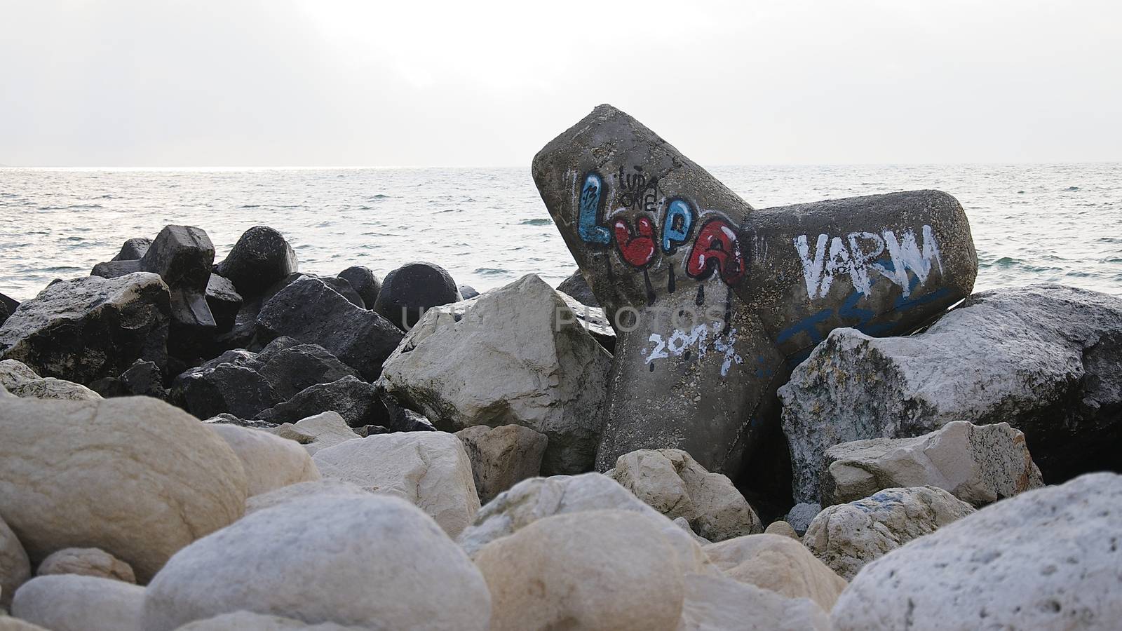 Young artists have decorated the walls and breakwaters in Varna port on the Black Sea