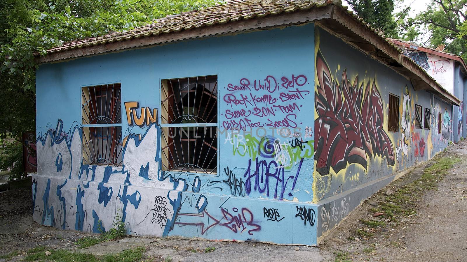 Young artists have decorated the walls of the old concrete building in Varna on the Black Sea