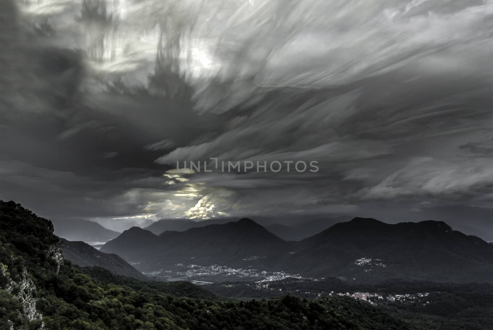 Clouds over mountains at the horizon seen from Campo dei Fiori, Varese