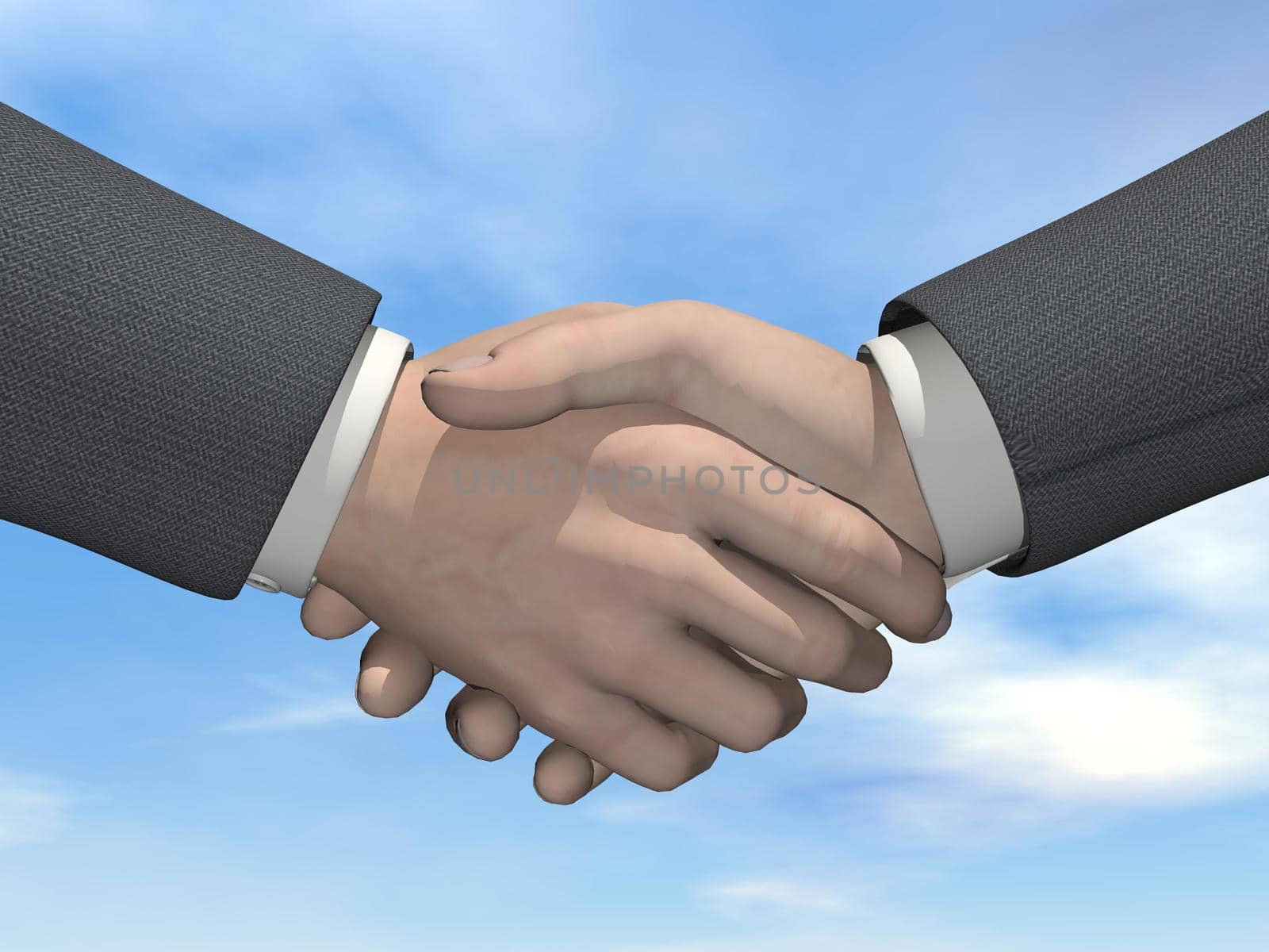 Businessman handshake - 3D render by Elenaphotos21