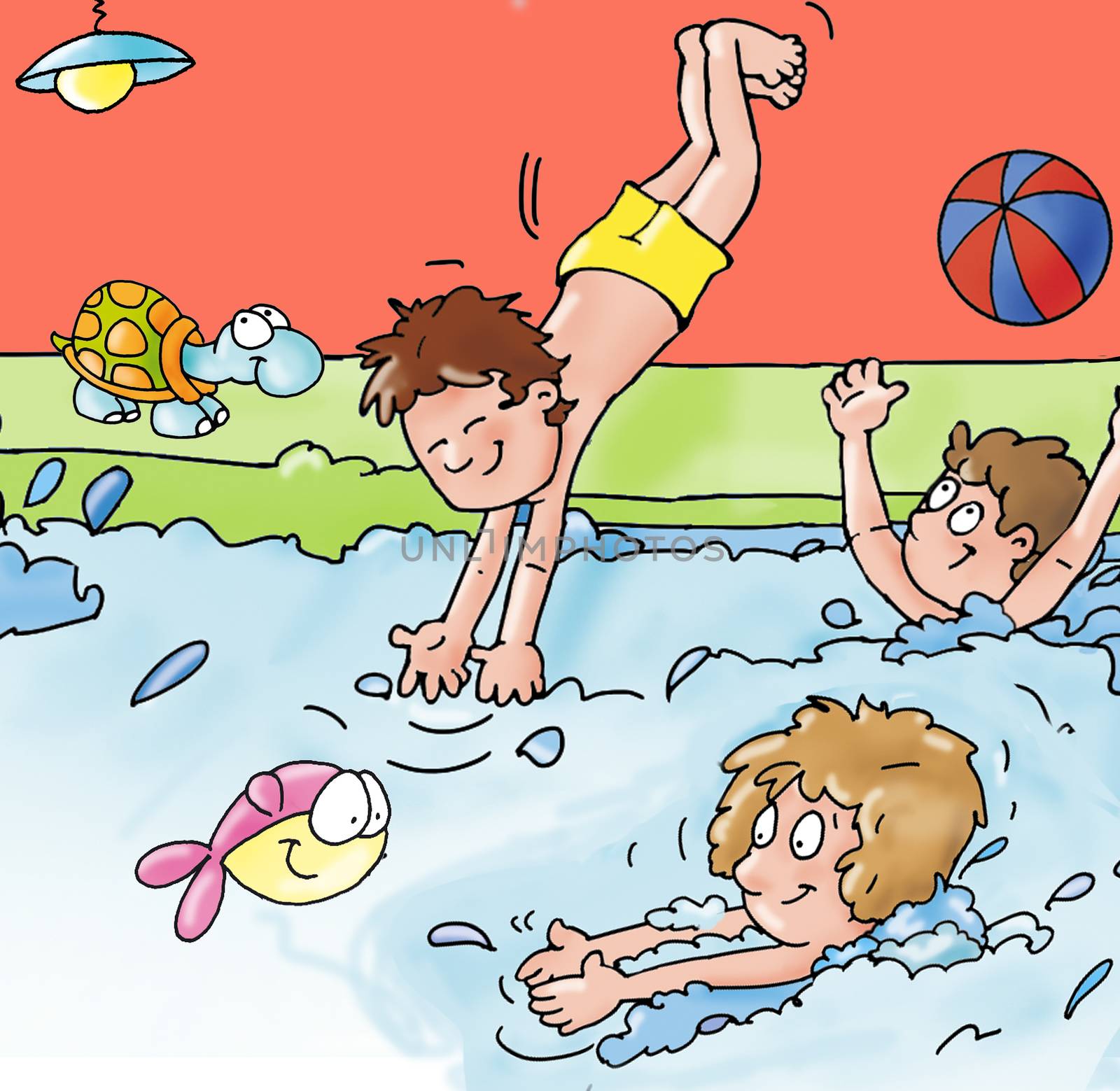 piscina con bimbi, tuffo, nuoto