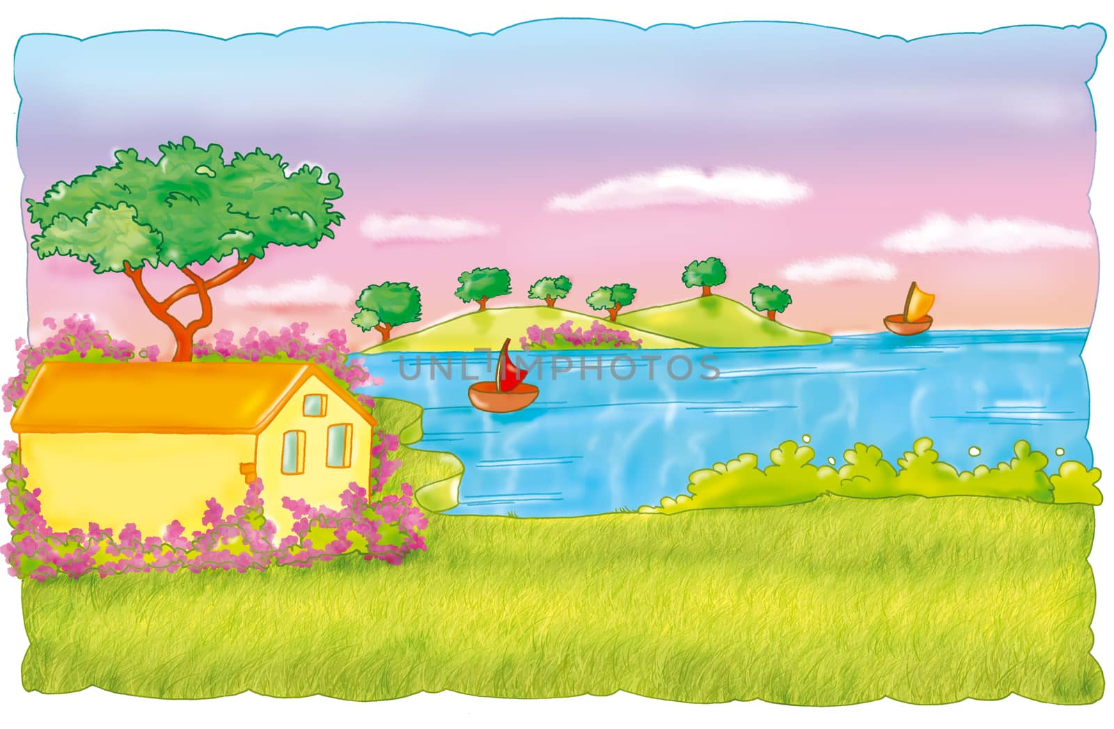 paesaggio,casa al lago,estate,fori,natura