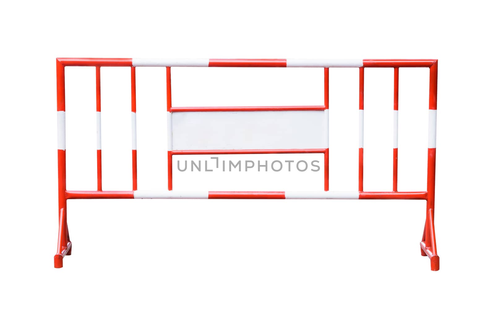 Red and white steel barrier isolated on white, with clipping path