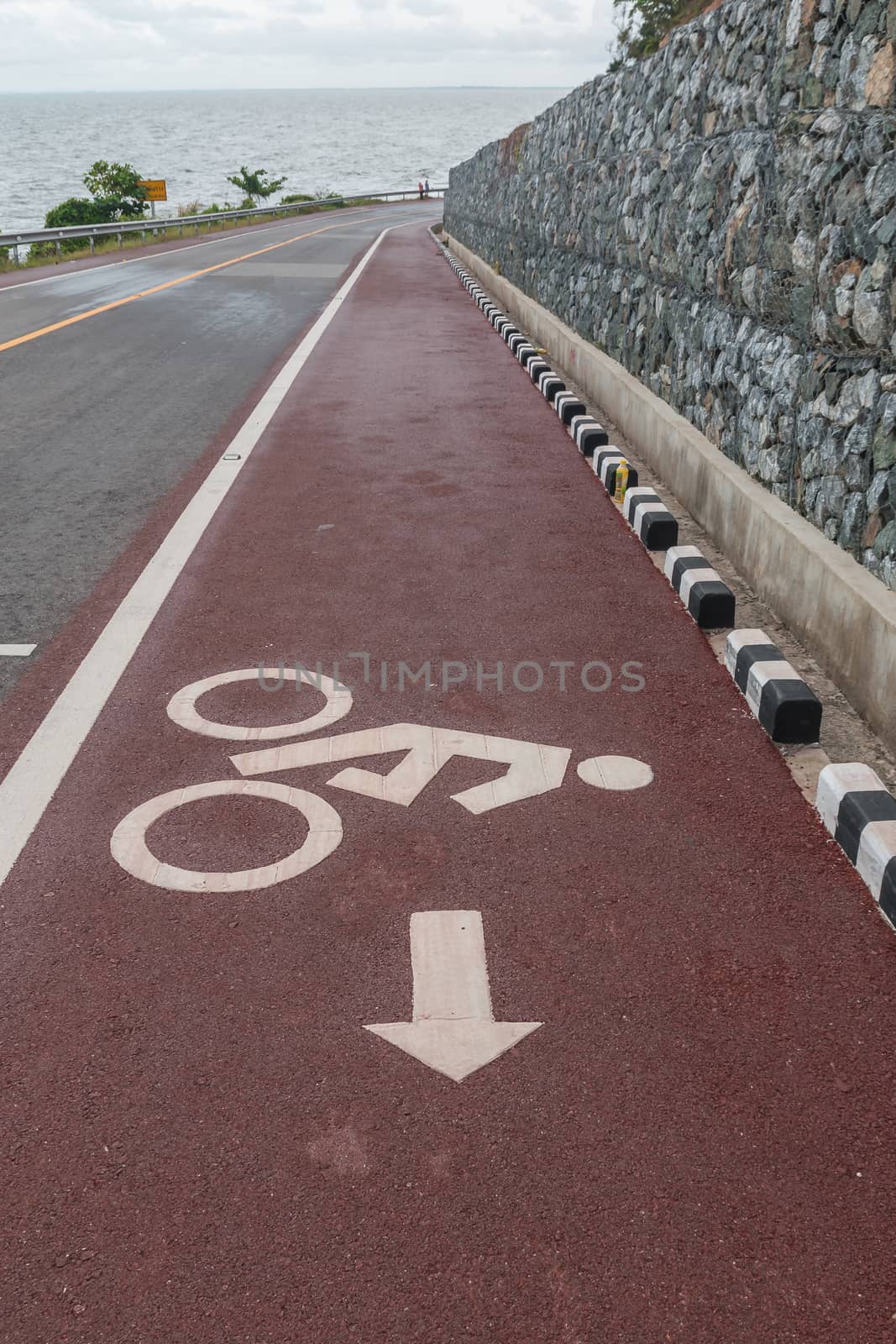 Cyclists symbol sign painted on the road.