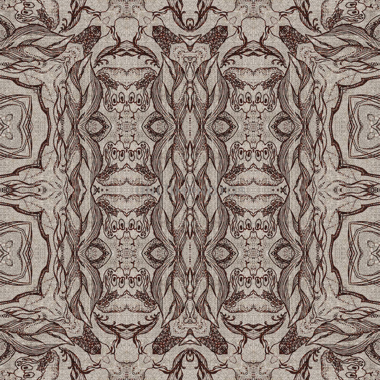 Seamless artistic background, abstract graphic pattern on vintage linen canvas