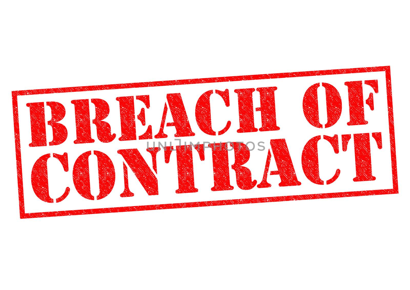 BREACH OF CONTRACT red Rubber Stamp over a white background.