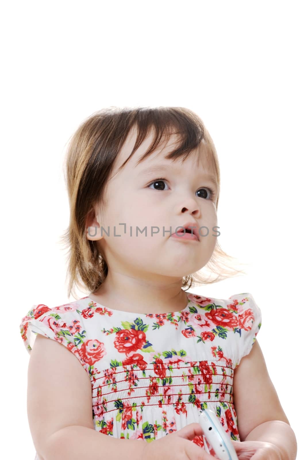 young infant girl looking thoughtful