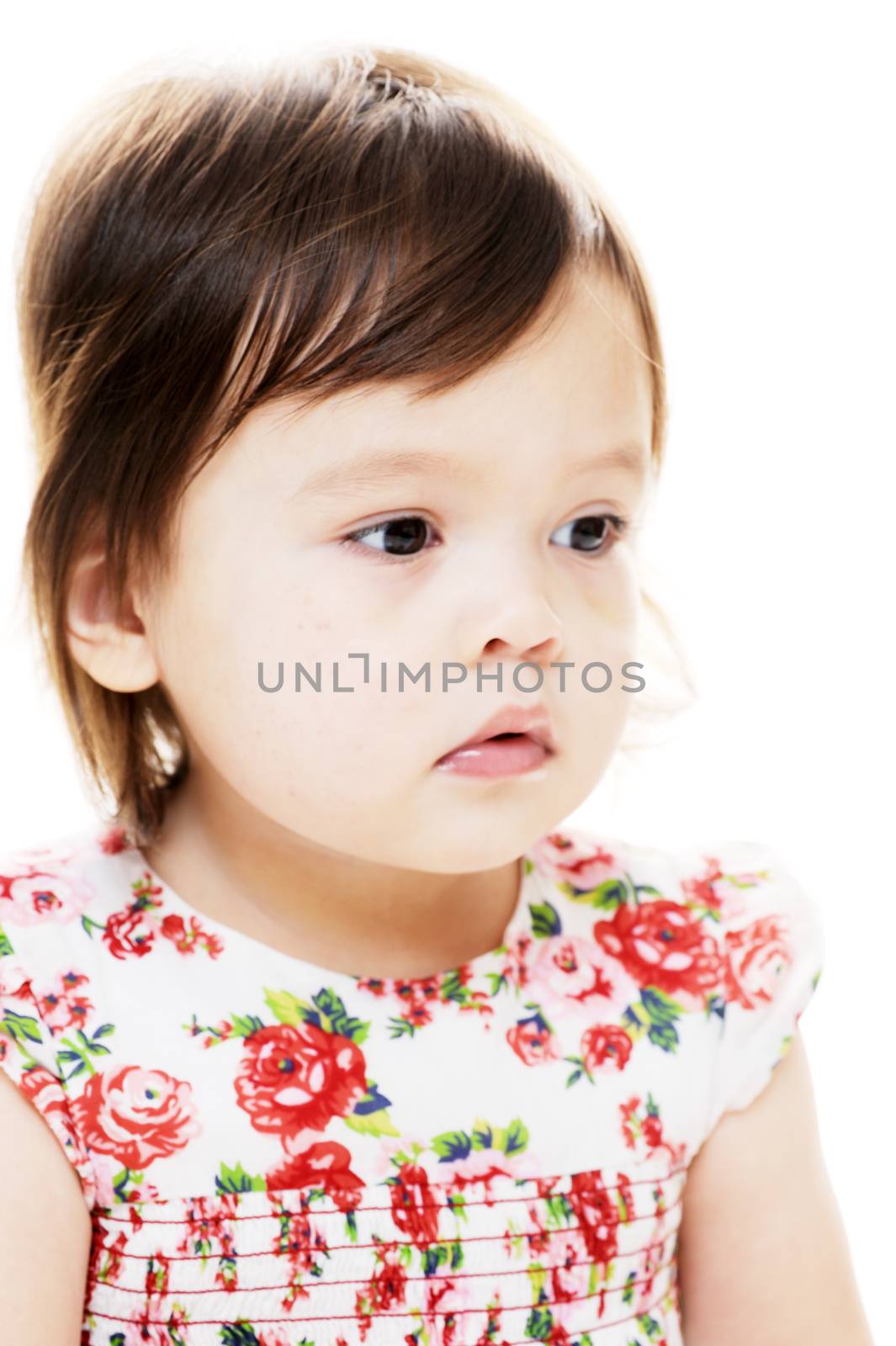 Mixed race asian and white young girl isolated background