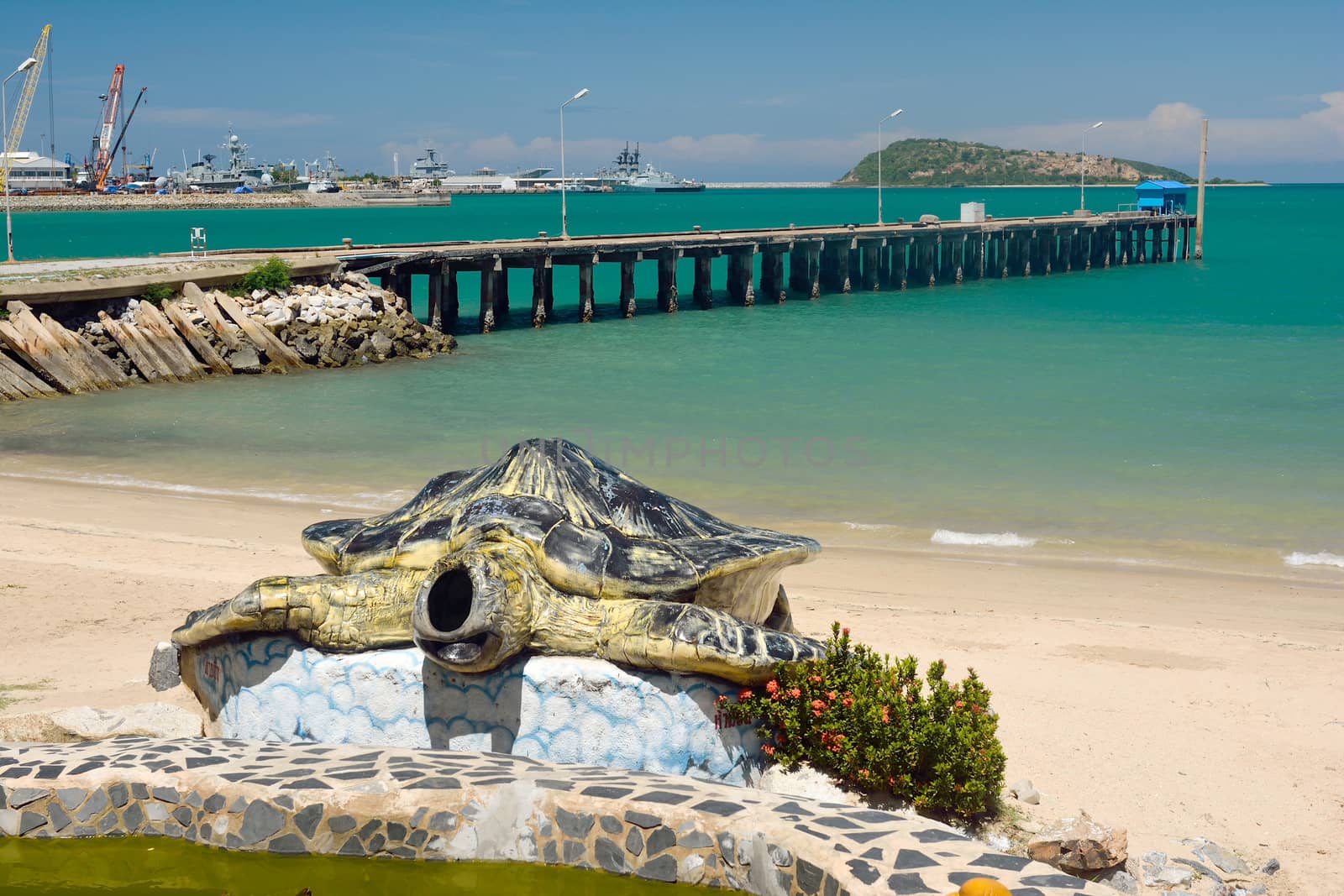 funny Turtle statue in Chonburi province, Thailand. by think4photop