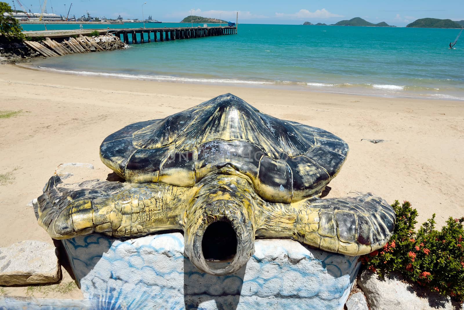 funny Turtle statue in Chonburi province, Thailand. by think4photop