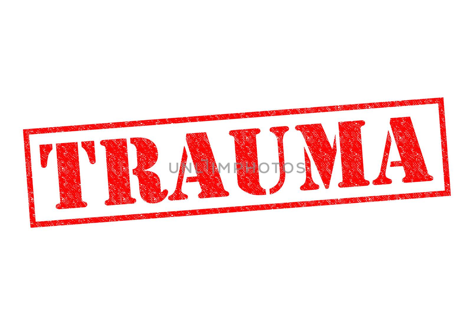 TRAUMA red Rubber Stamp over a white background.
