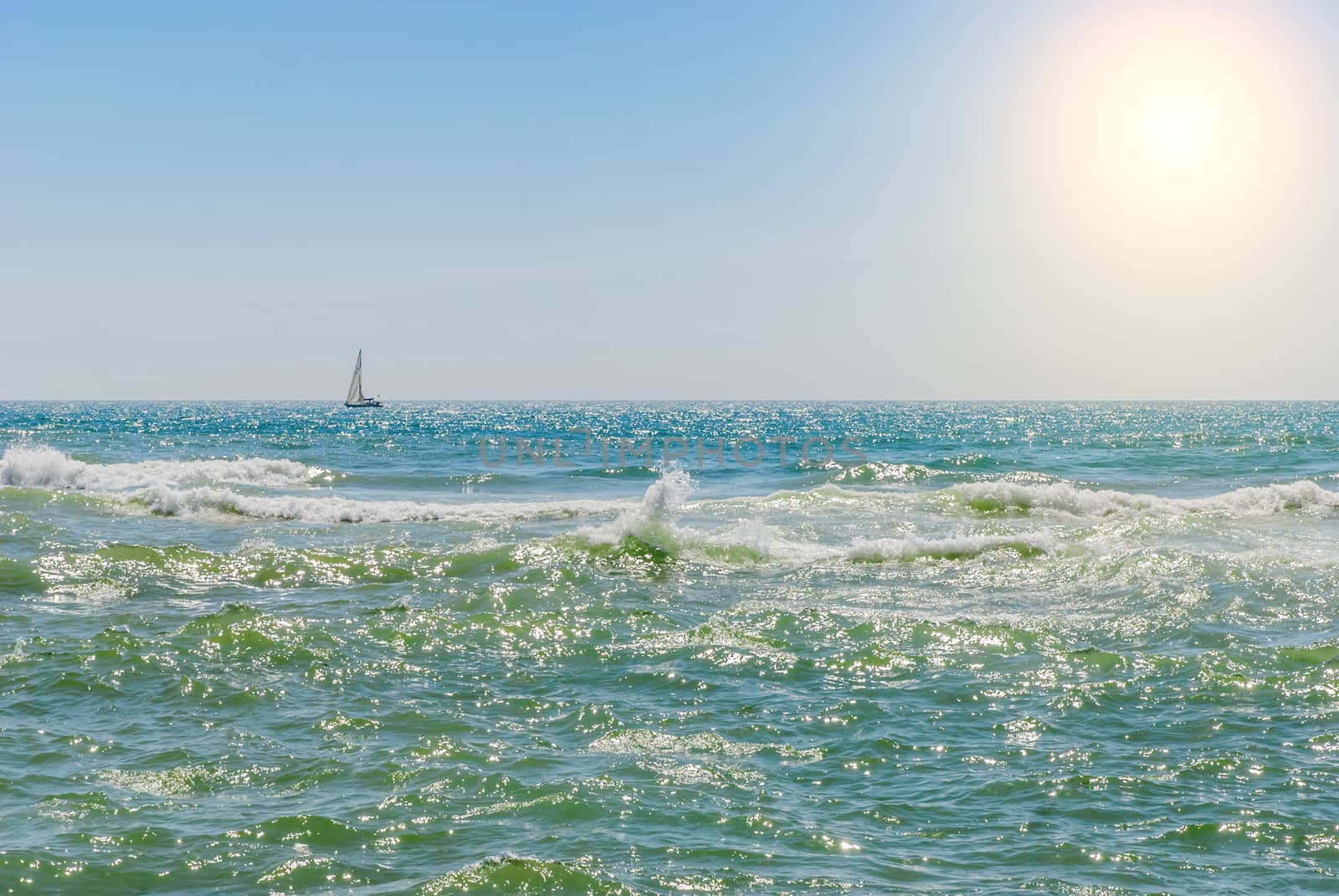 Yacht and blue water ocean by Zhukow