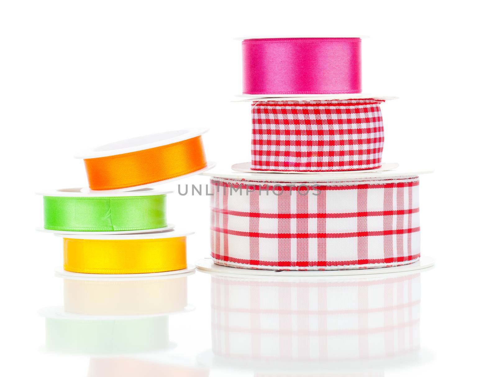 Many bright ribbons isolated on white