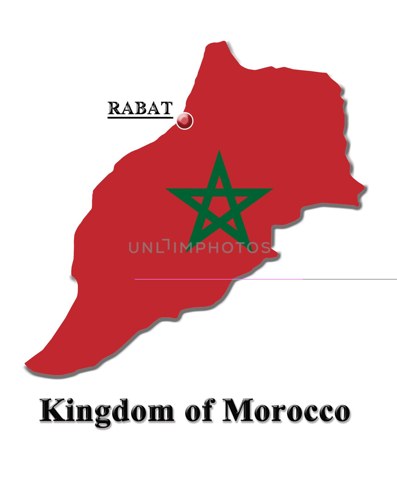 map of Kingdom of Morocco in colors of its flag isolated on white