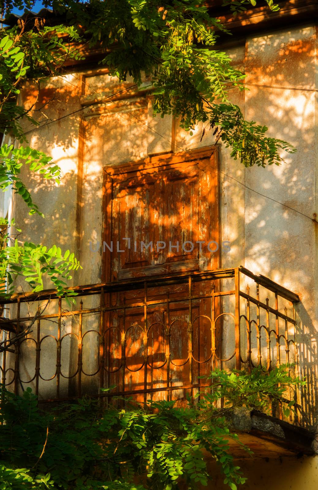 old balcony in small house in Belgorod-Dnestrovsky in Ukraine