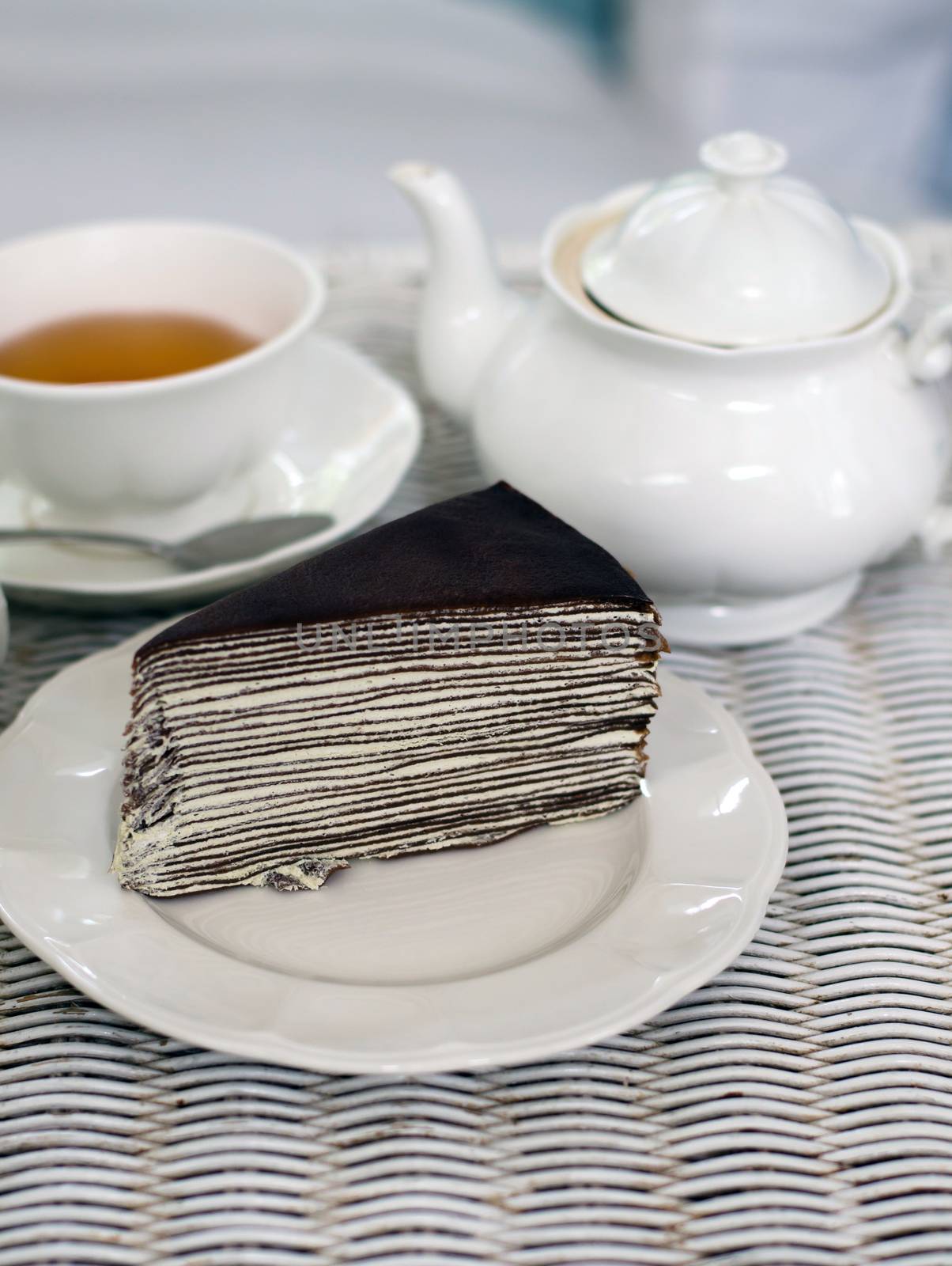 Crape cake with darjeeling tea