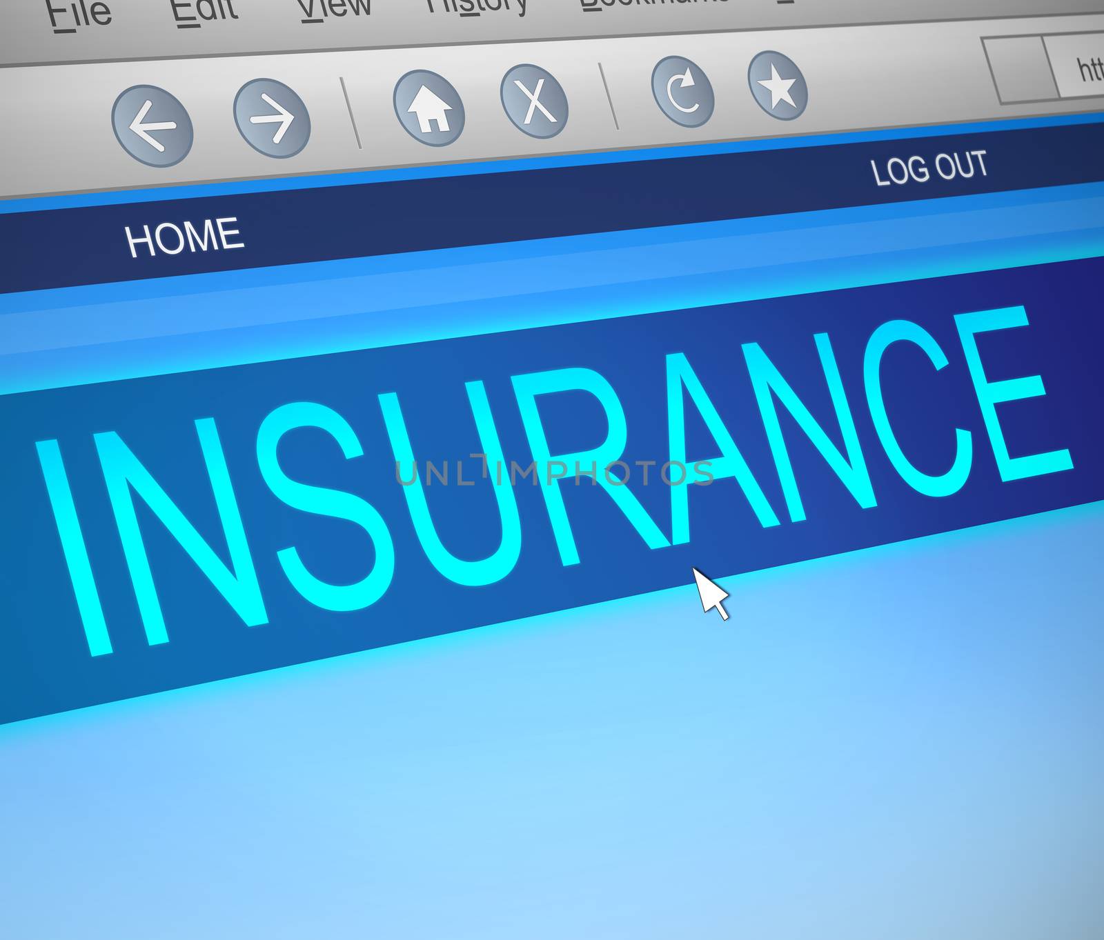 Illustration depicting a computer screen capture with a insurance concept.