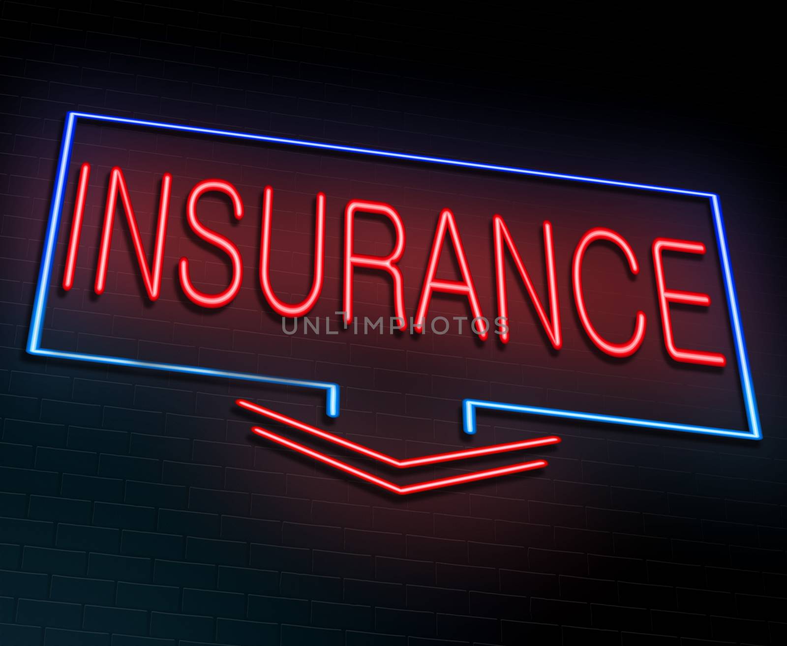 Illustration depicting an illuminated neon sign with an insurance concept.