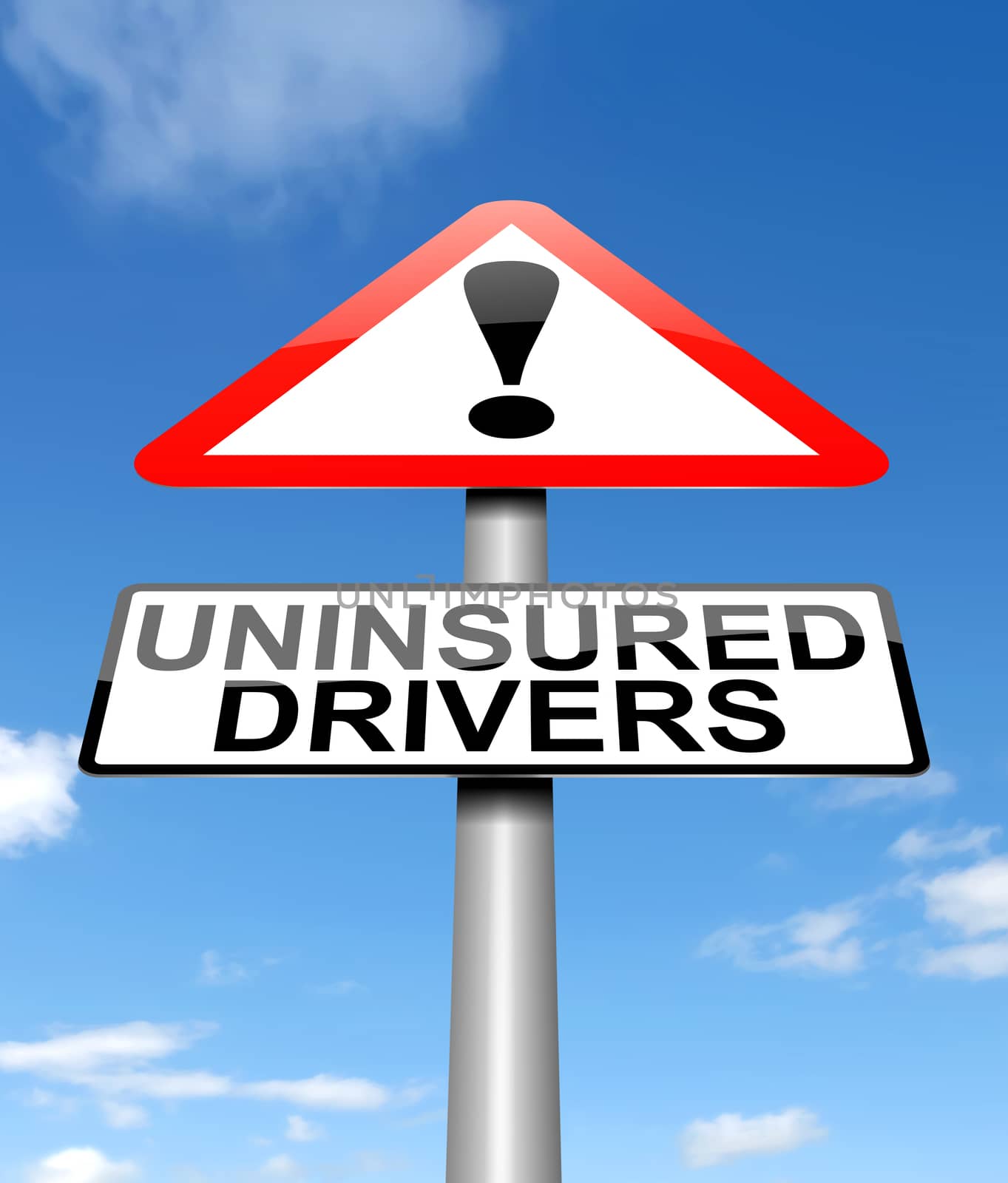 Illustration depicting a sign with an uninsured drivers concept.