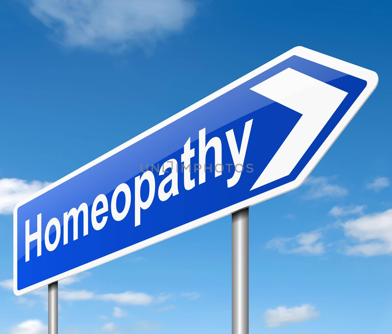 Illustration depicting a sign with a Homeopathy concept.