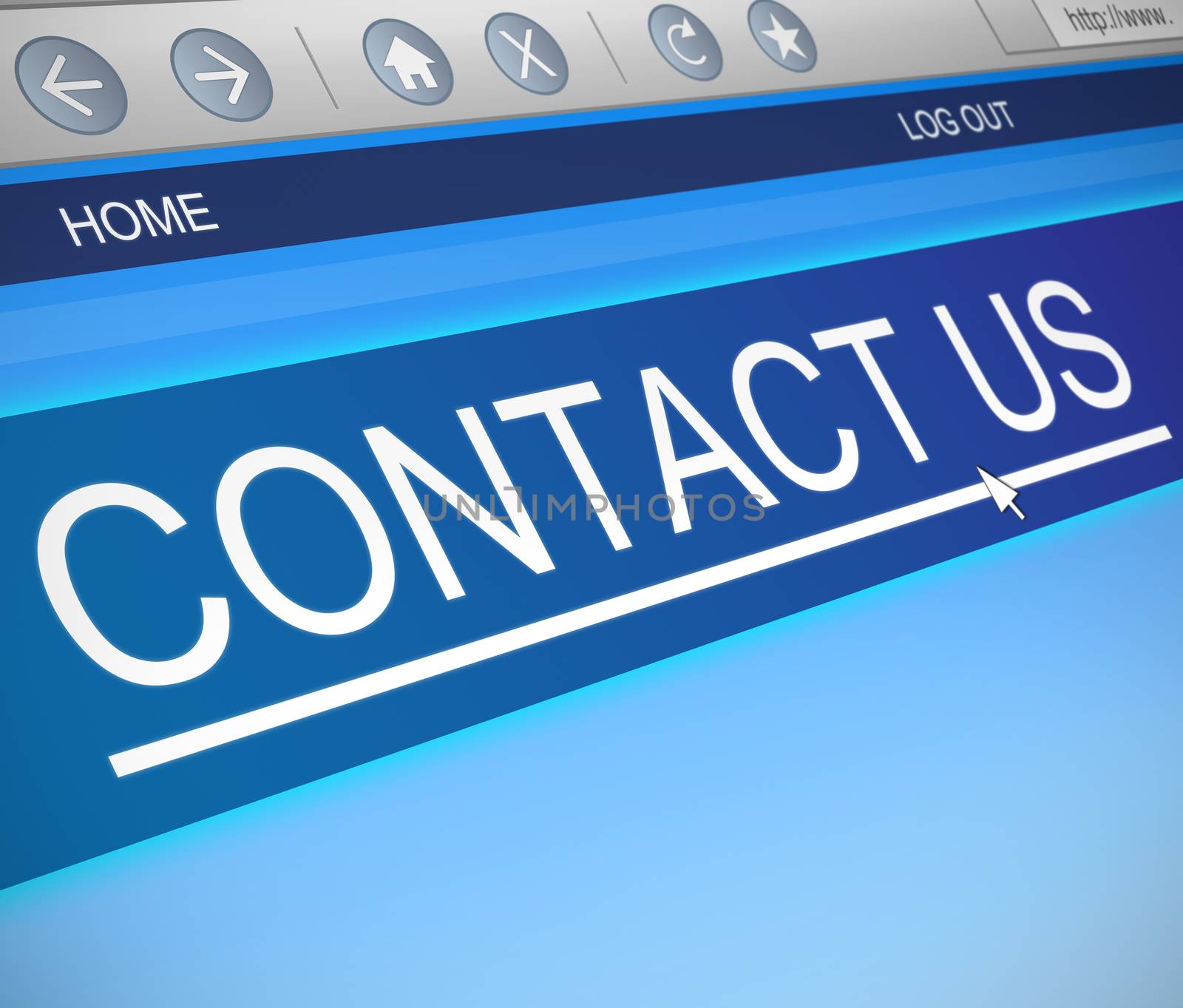 Illustration depicting a computer screen capture with a contact us concept.