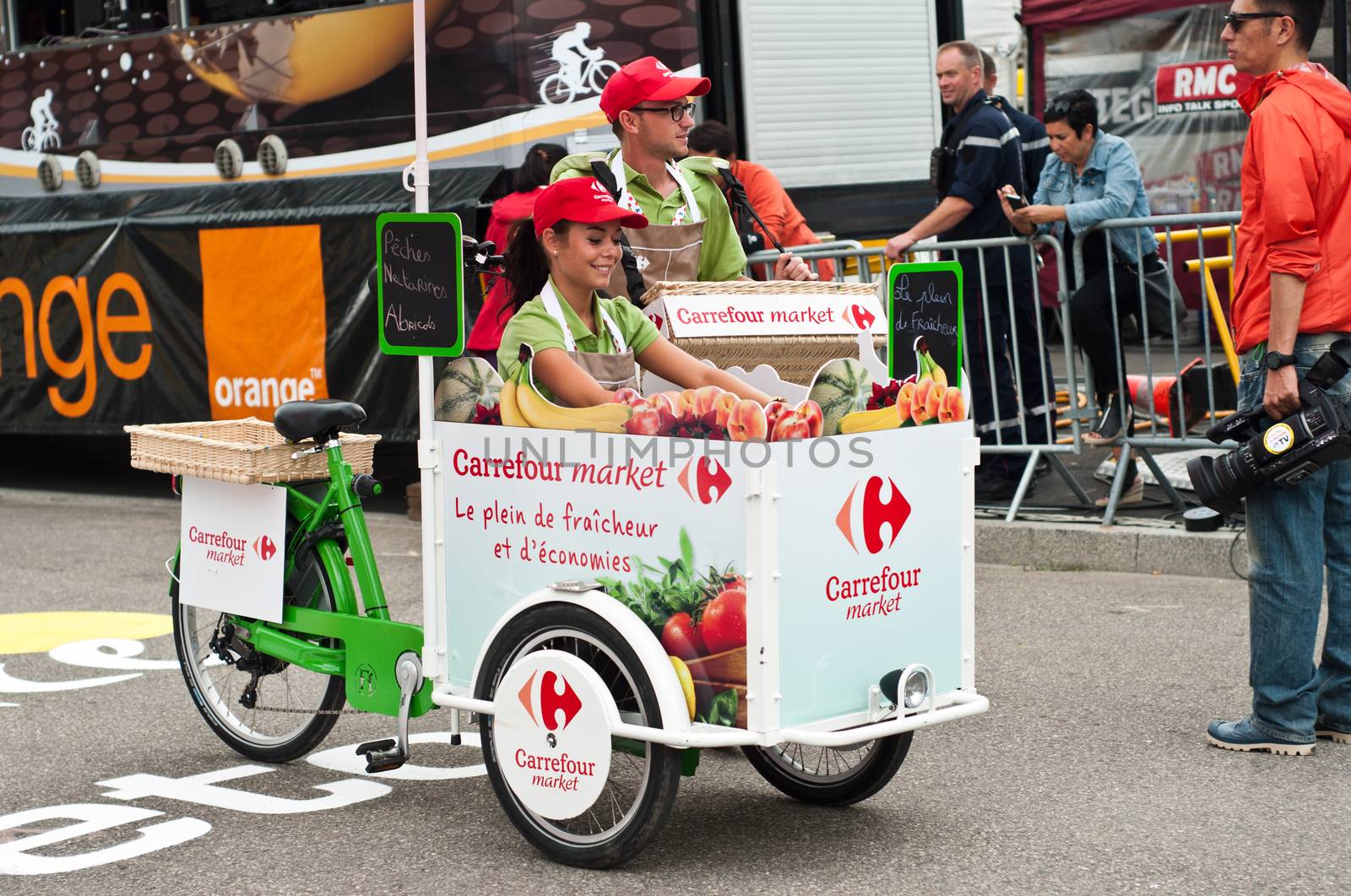 MULHOUSE - FRANCE - 13 th July 2014 - tour de France - carrefour market advertising by NeydtStock