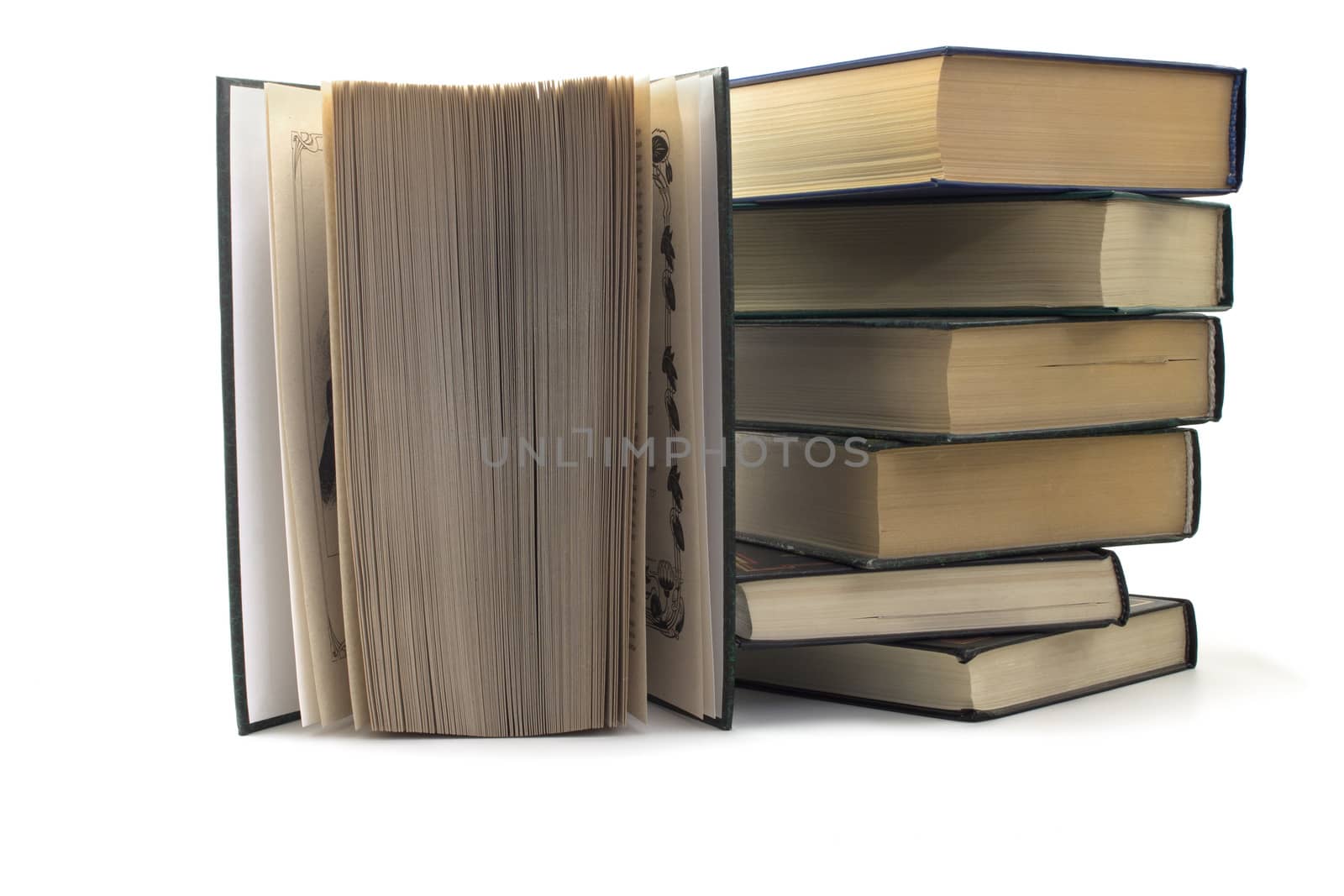 A stack of books on a white background